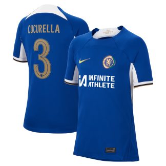 Chelsea Cup Home Stadium Sponsored Shirt 2023-24 - Kids with Cucurella 3 printing