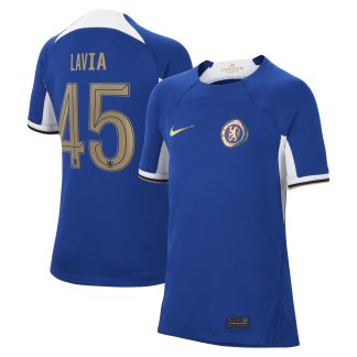 Chelsea Cup Nike Home Stadium Shirt 2023-24 - Kids - With Lavia 45 Printing