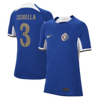 Chelsea Cup Nike Home Stadium Shirt 2023-24 - Kids with Cucurella 3 printing
