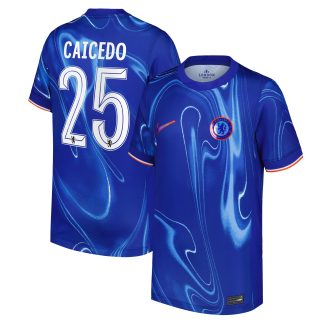 Chelsea Cup Nike Home Stadium Shirt 2024-25 - Kids with Caicedo 25 printing