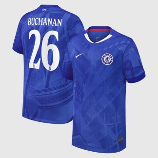 Chelsea Cup Nike Home Stadium Shirt 2025-26 - Kids with Buchanan 26 printing
