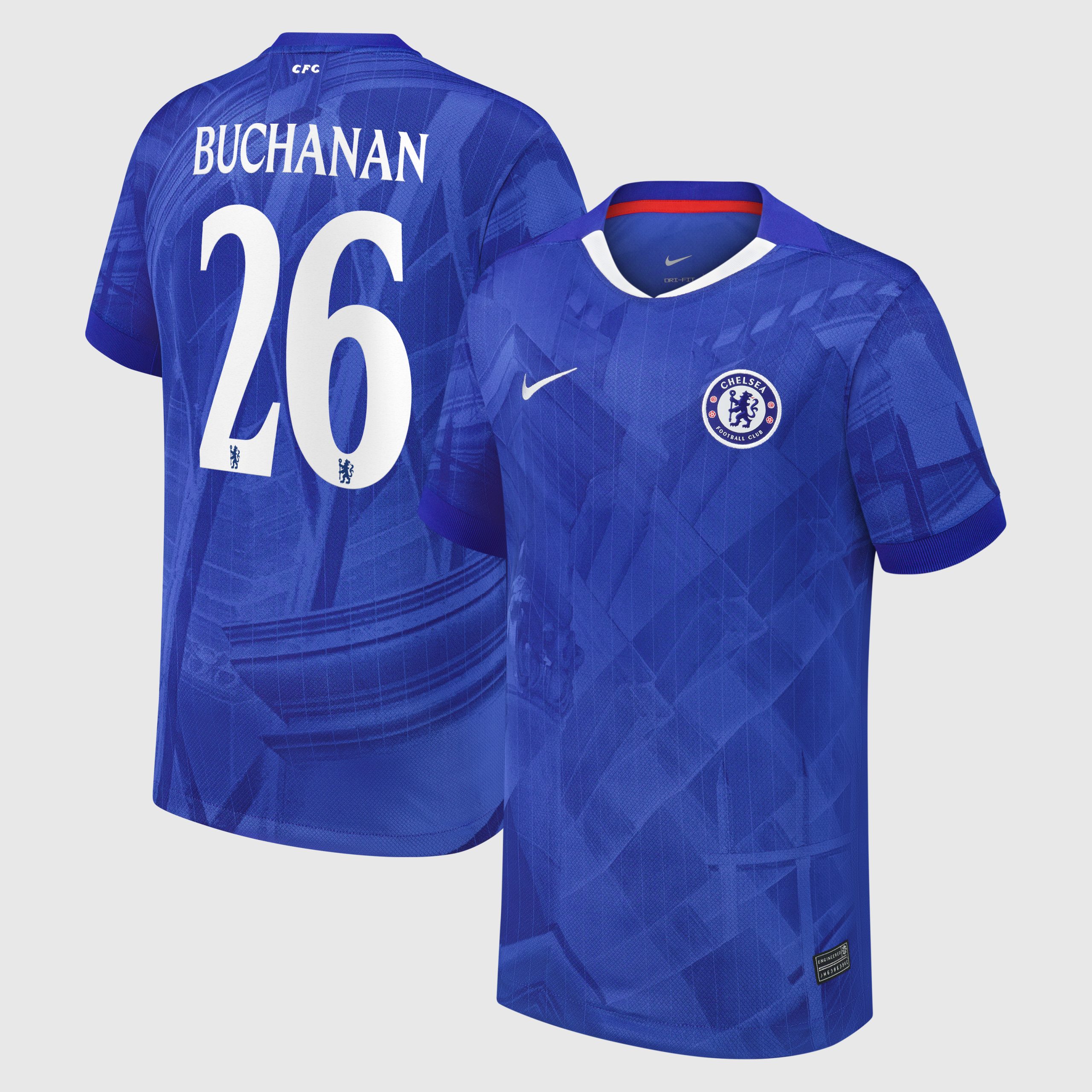 Chelsea Cup Nike Home Stadium Shirt 2025-26 - Kids with Buchanan 26 printing