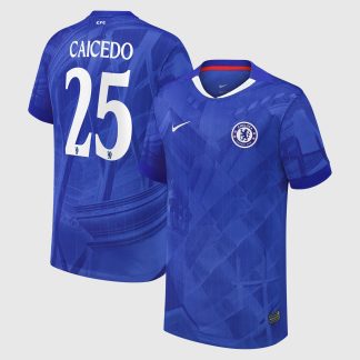 Chelsea Cup Nike Home Stadium Shirt 2025-26 - Kids with Caicedo 25 printing