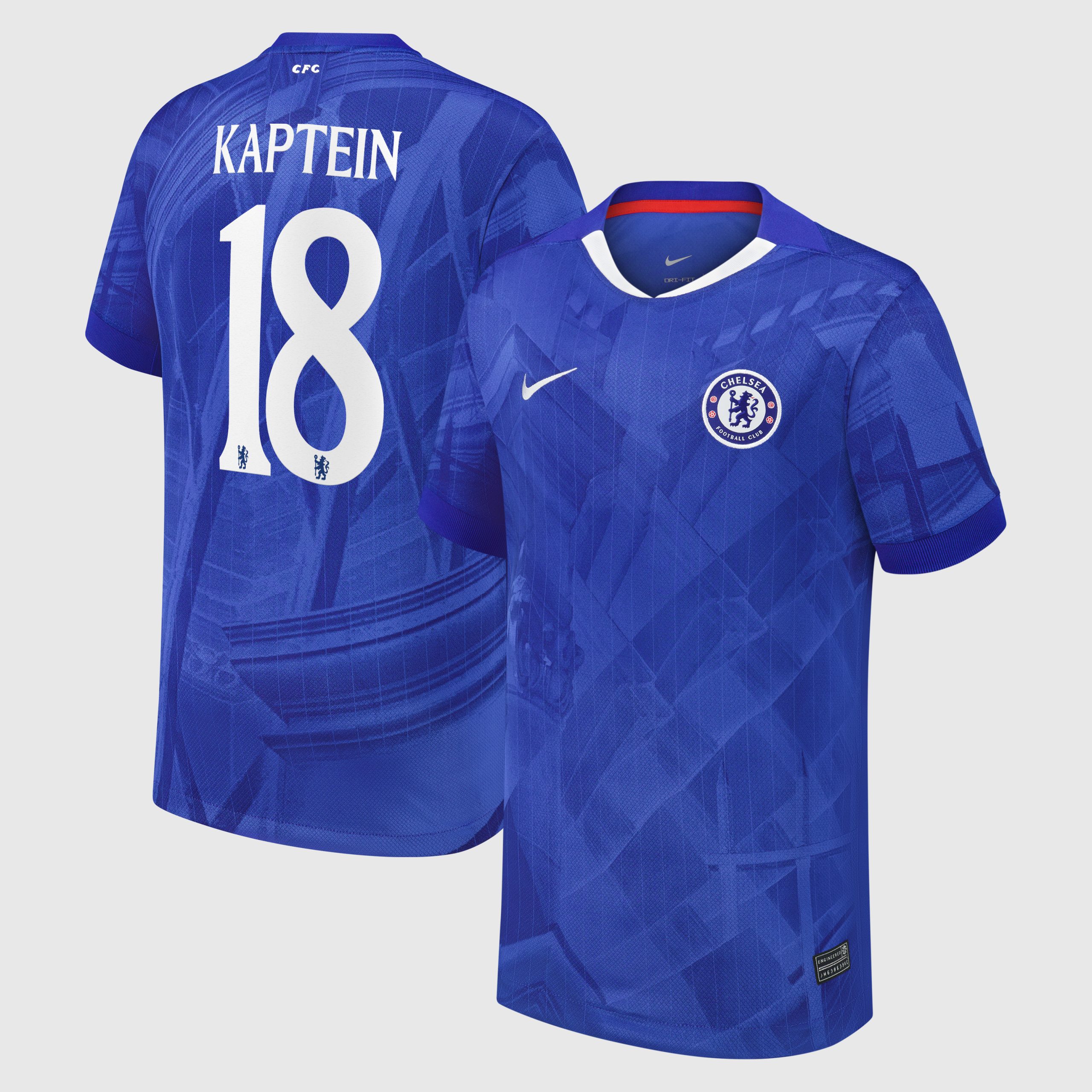 Chelsea Cup Nike Home Stadium Shirt 2025-26 - Kids with Kaptein 18 printing