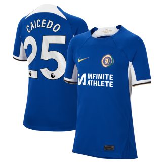 Chelsea Home Stadium Sponsored Shirt 2023-24 - Kids with Caicedo 25 printing