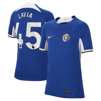 Chelsea Nike Home Stadium Shirt 2023-24 - Kids - With Lavia 45 Printing