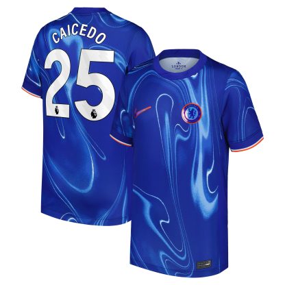 Chelsea Nike Home Stadium Shirt 2024-25 - Kids with Caicedo 25 printing