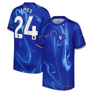 Chelsea Nike Home Stadium Shirt 2024-25 - Kids with James 24 printing