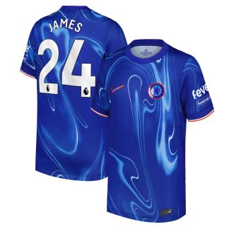 Chelsea Nike Home Stadium Shirt 2024-25 - Kids with James 24 printing