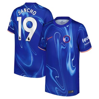 Chelsea Nike Home Stadium Shirt 2024-25 - Kids with Sancho 19 printing