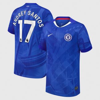 Chelsea Nike Home Stadium Shirt 2025-26 - Kids with Andrey Santos 17 printing