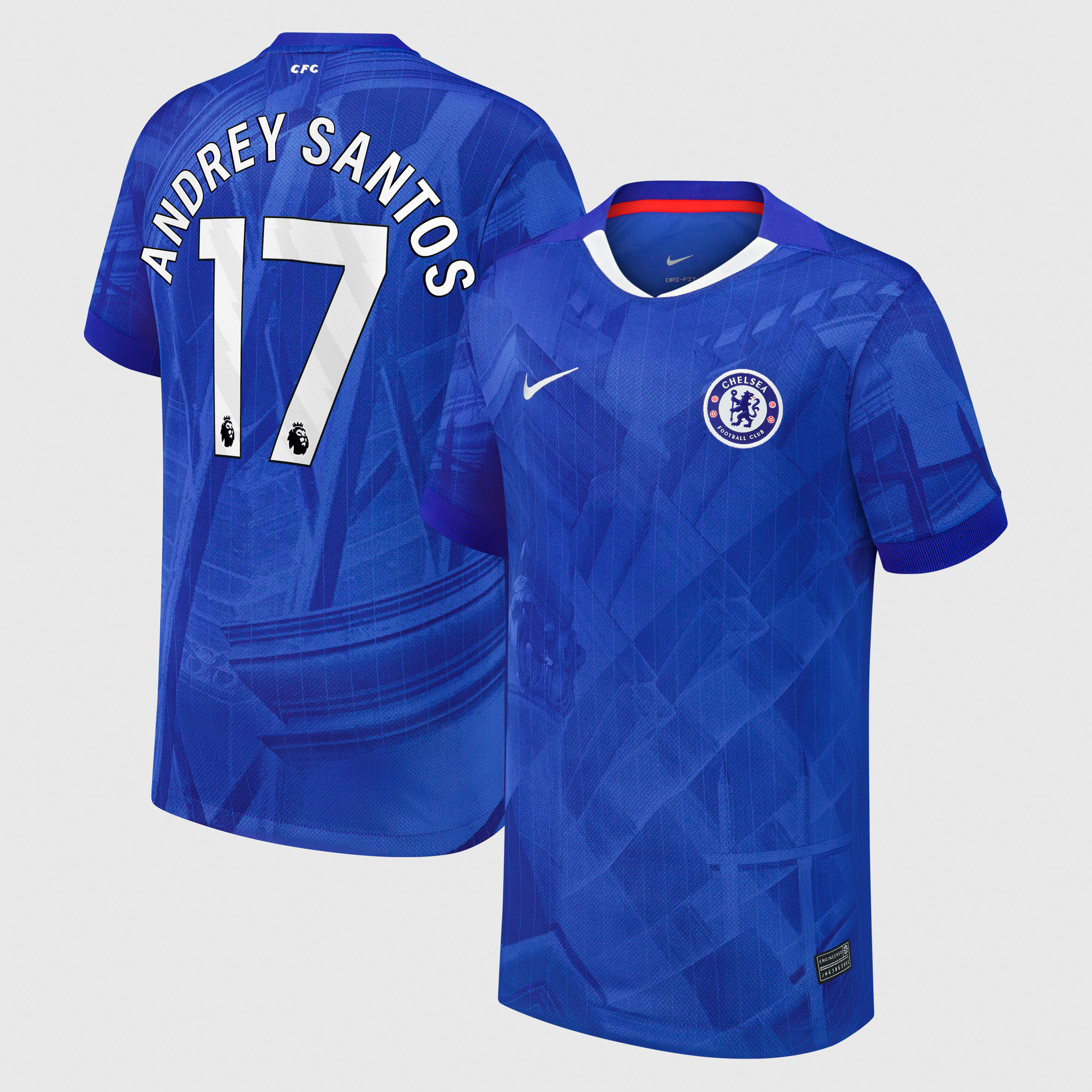 Chelsea Nike Home Stadium Shirt 2025-26 - Kids with Andrey Santos 17 printing