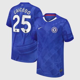 Chelsea Nike Home Stadium Shirt 2025-26 - Kids with Caicedo 25 printing