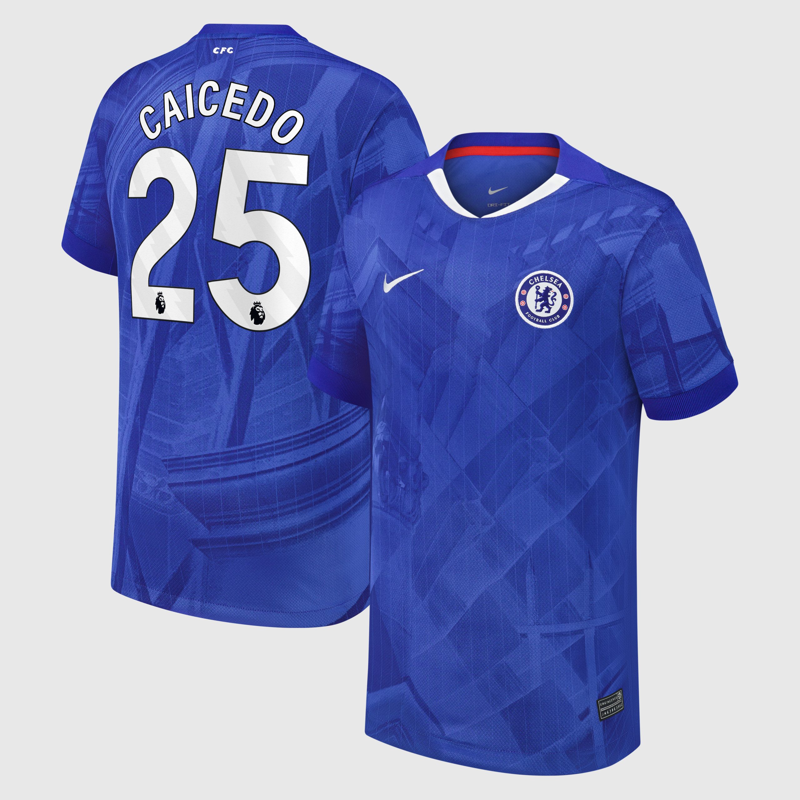 Chelsea Nike Home Stadium Shirt 2025-26 - Kids with Caicedo 25 printing