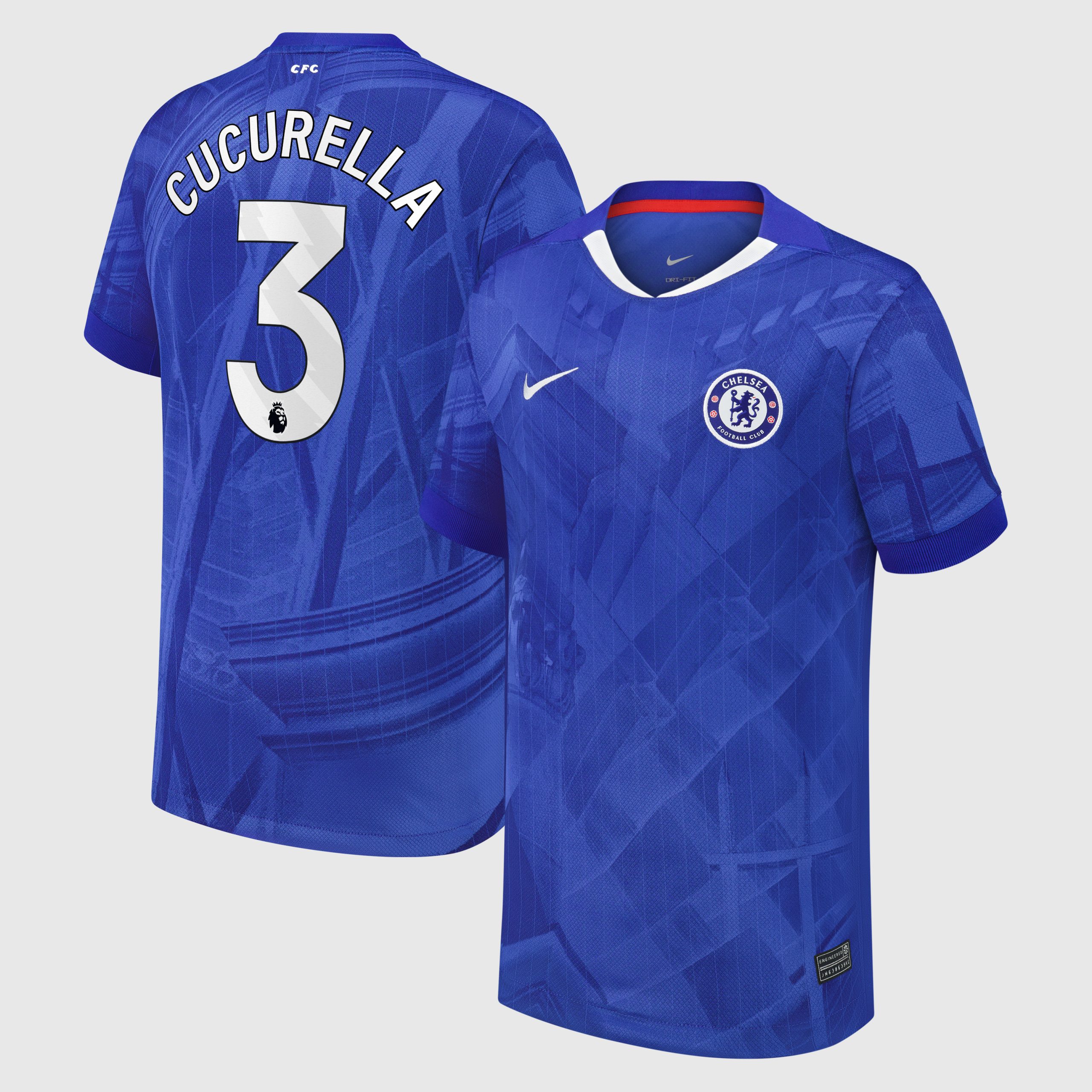 Chelsea Nike Home Stadium Shirt 2025-26 - Kids with Cucurella 3 printing