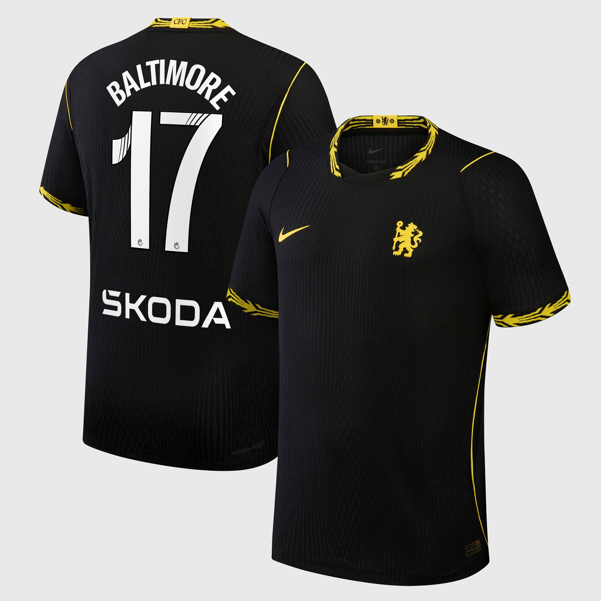 Chelsea WSL Nike Aero-FIT Away Match Shirt 2026-27 with Baltimore 17 printing