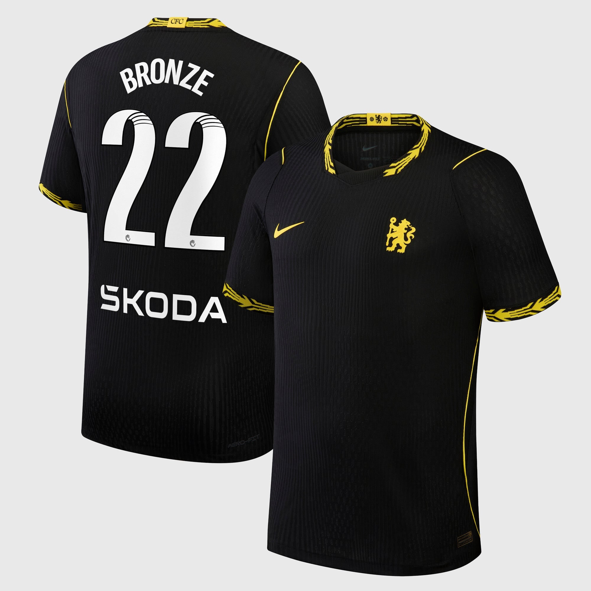 Chelsea WSL Nike Aero-FIT Away Match Shirt 2026-27 with Bronze 22 printing