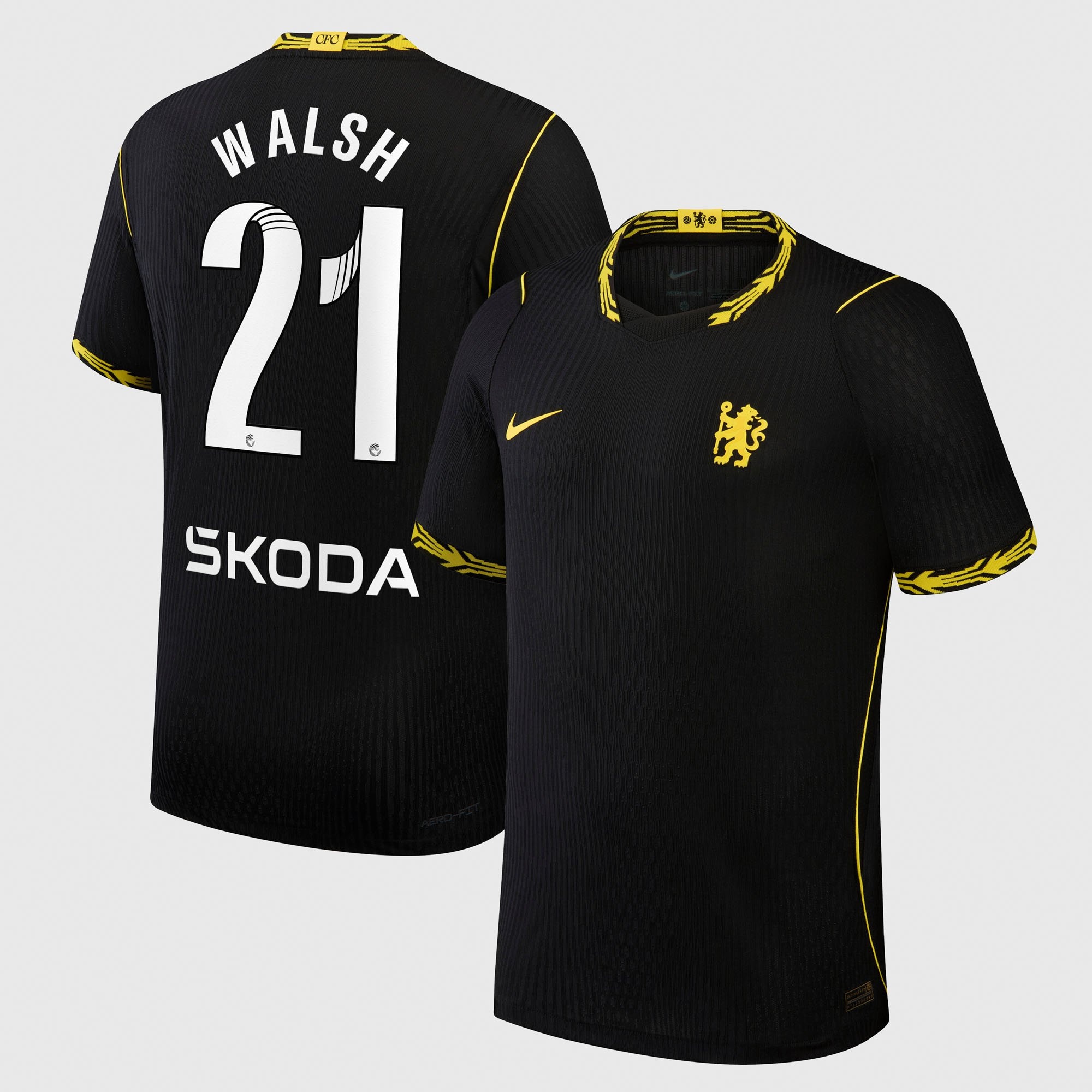Chelsea WSL Nike Aero-FIT Away Match Shirt 2026-27 with Walsh 21 printing