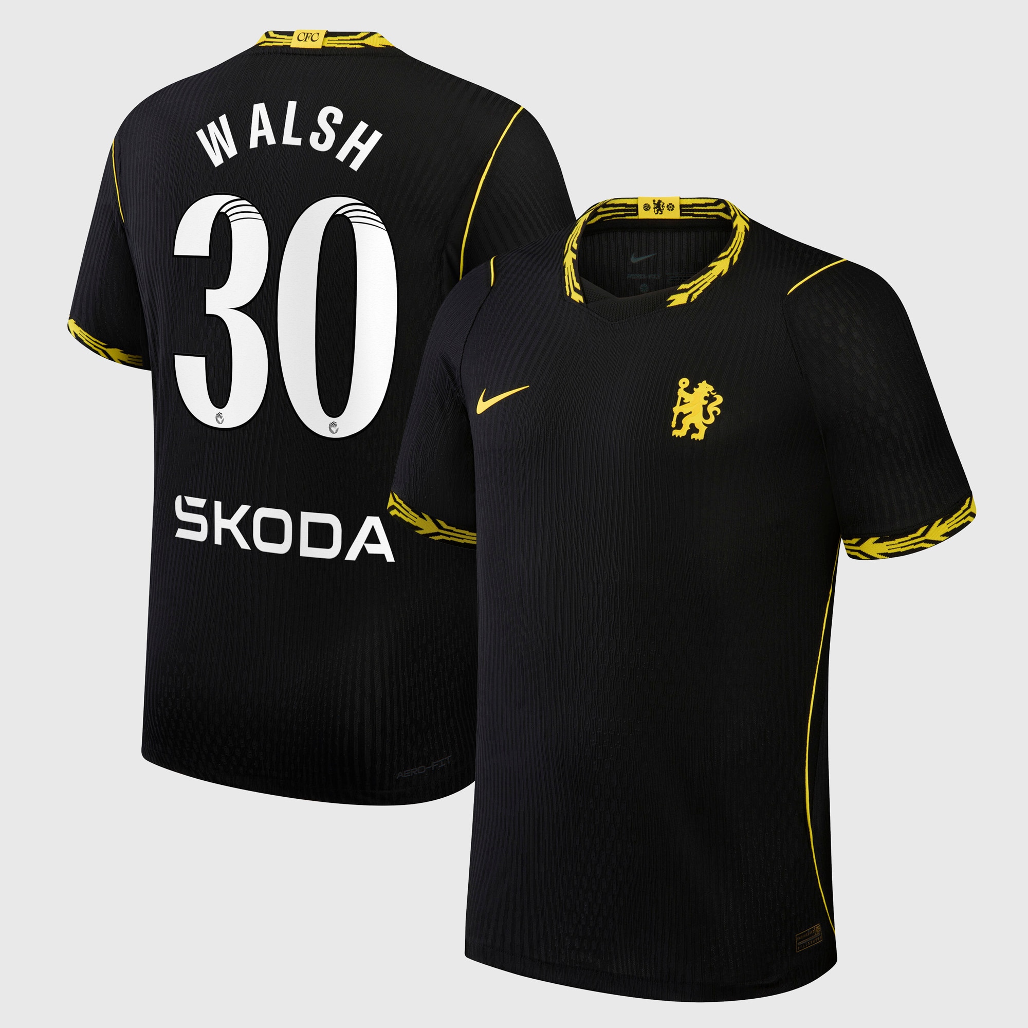 Chelsea WSL Nike Aero-FIT Away Match Shirt 2026-27 with Walsh 30 printing