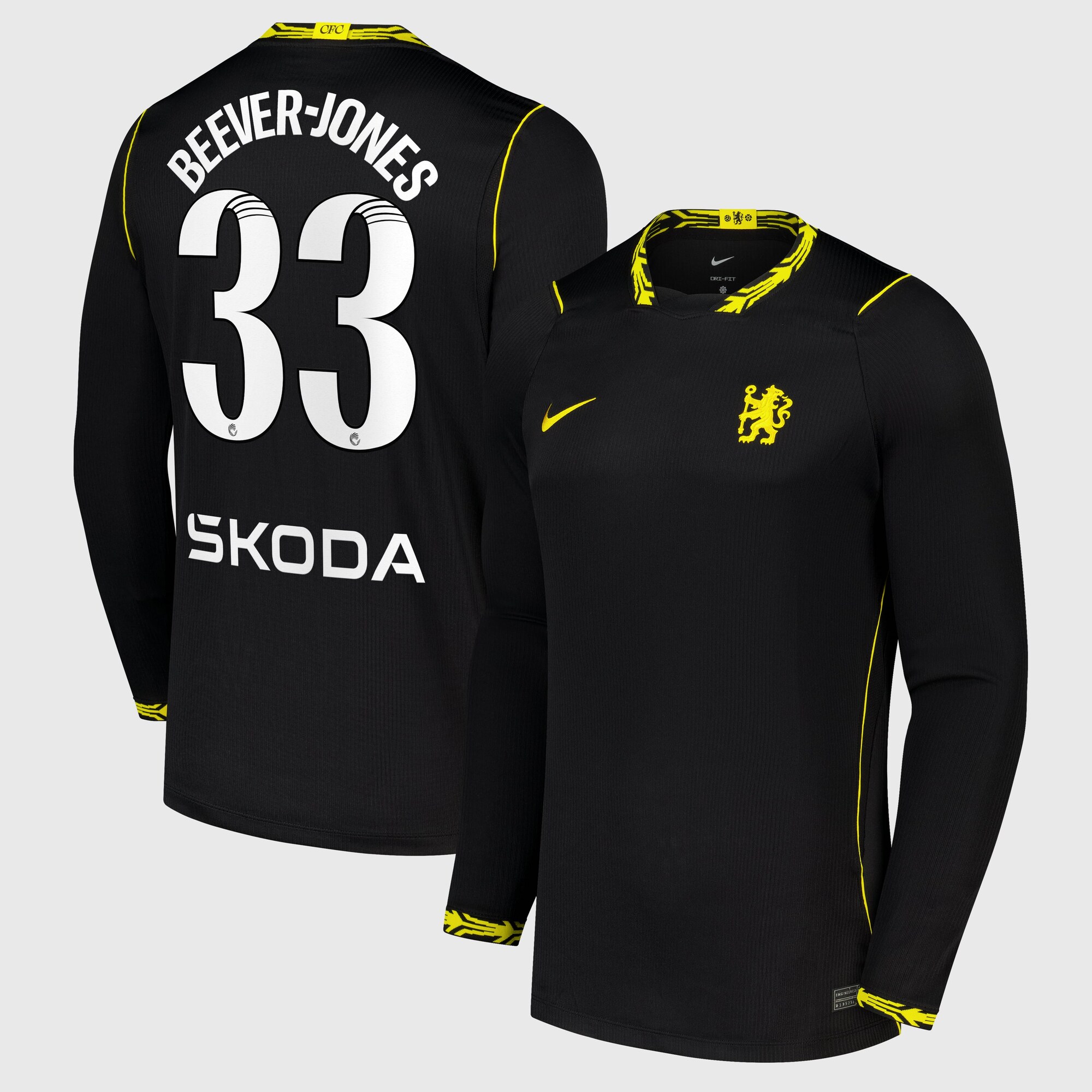 Chelsea WSL Nike Away Stadium Long Sleeve Shirt 2026-27 with Beever-Jones 33 printing