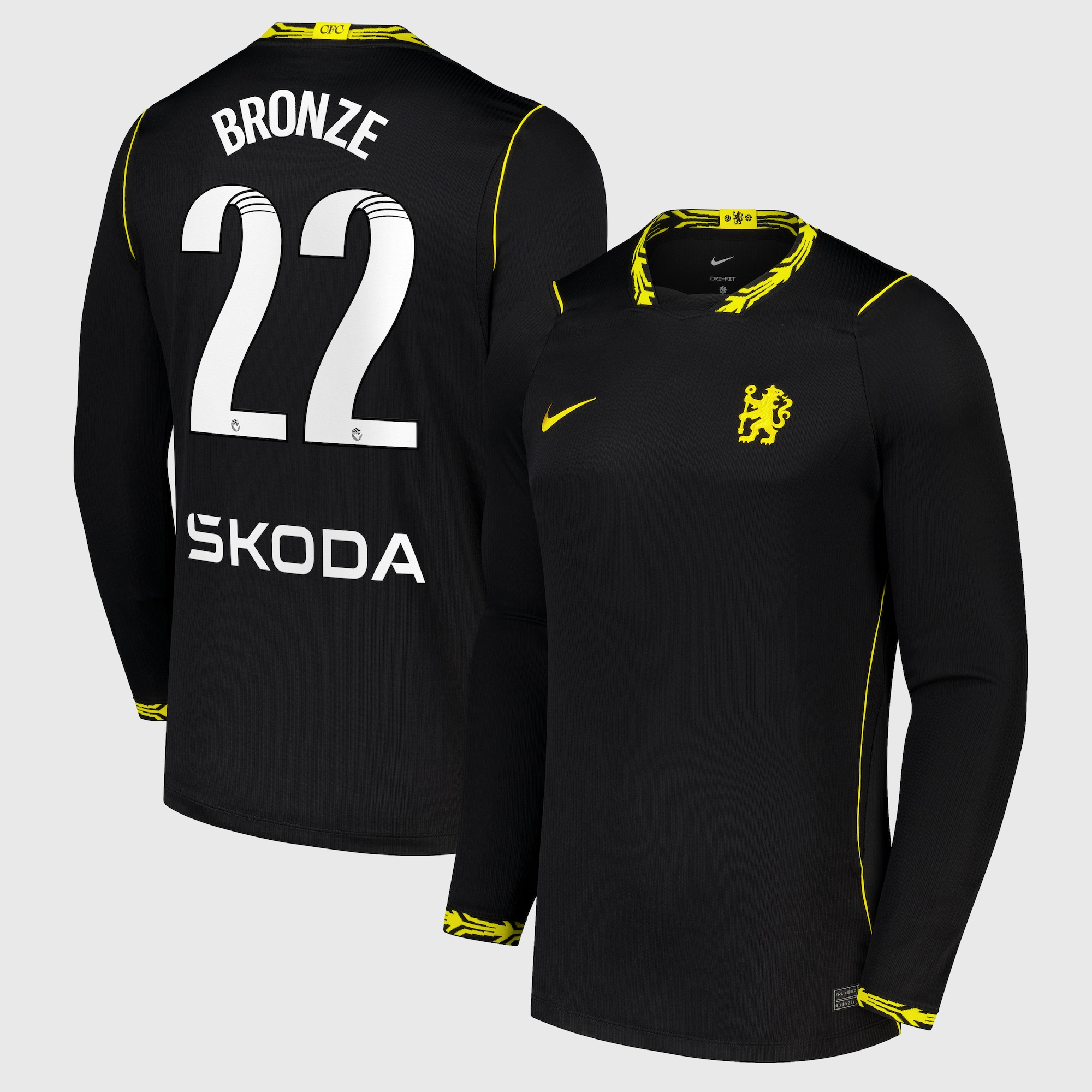 Chelsea WSL Nike Away Stadium Long Sleeve Shirt 2026-27 with Bronze 22 printing