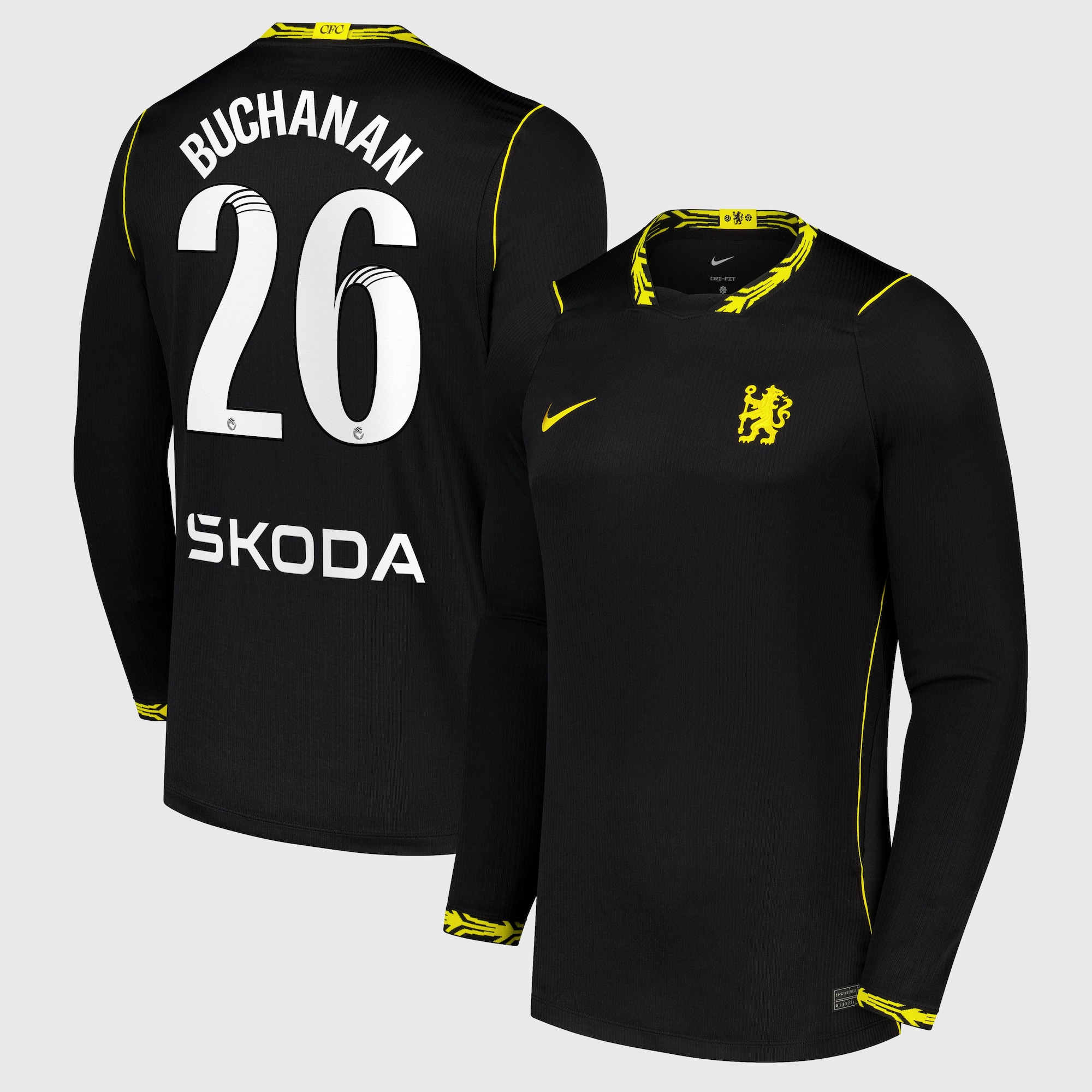 Chelsea WSL Nike Away Stadium Long Sleeve Shirt 2026-27 with Buchanan 26 printing