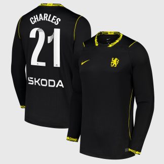 Chelsea WSL Nike Away Stadium Long Sleeve Shirt 2026-27 with Charles 21 printing