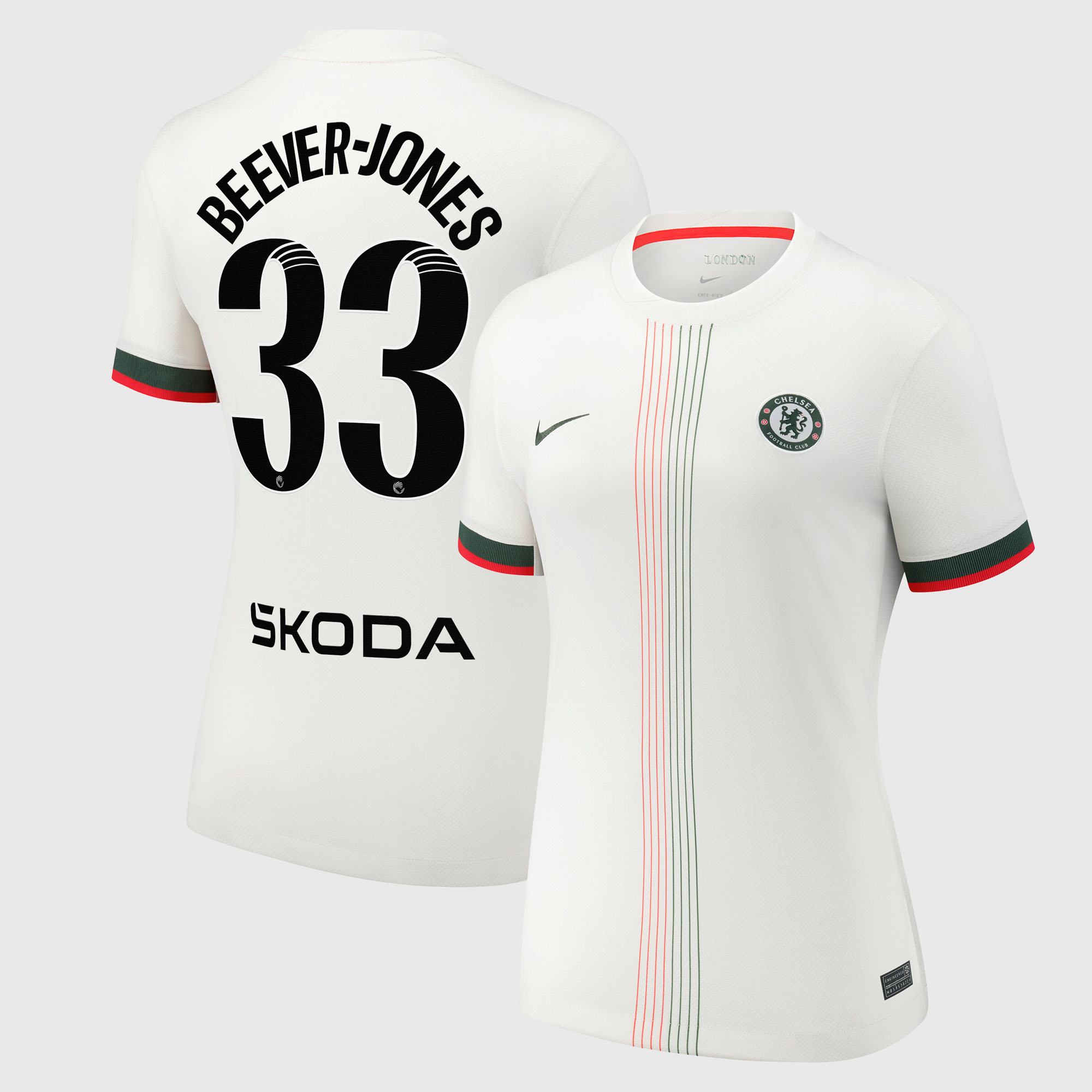 Chelsea WSL Nike Away Stadium Shirt 2025-26 - Womens with Beever-Jones 33 printing