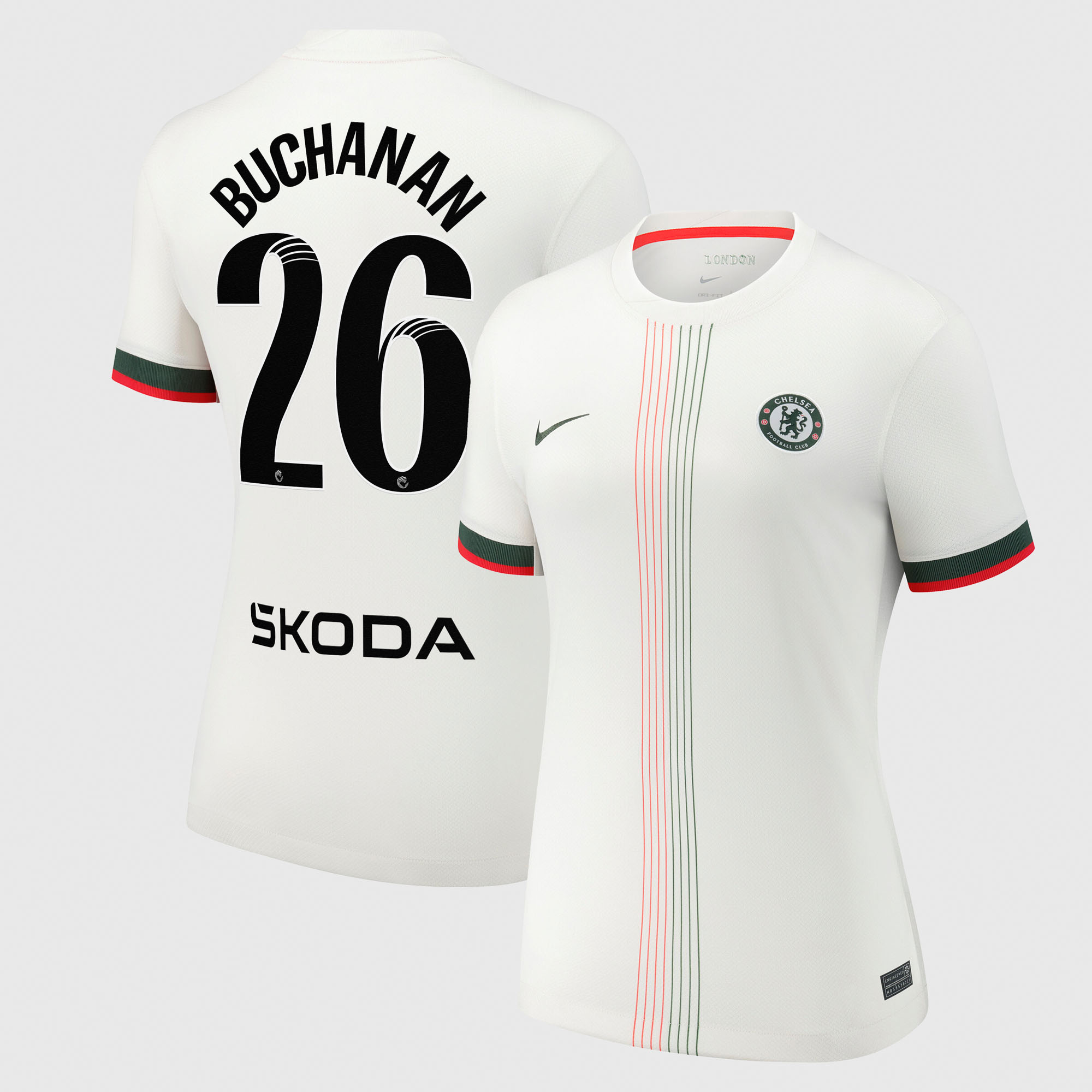 Chelsea WSL Nike Away Stadium Shirt 2025-26 - Womens with Buchanan 26 printing