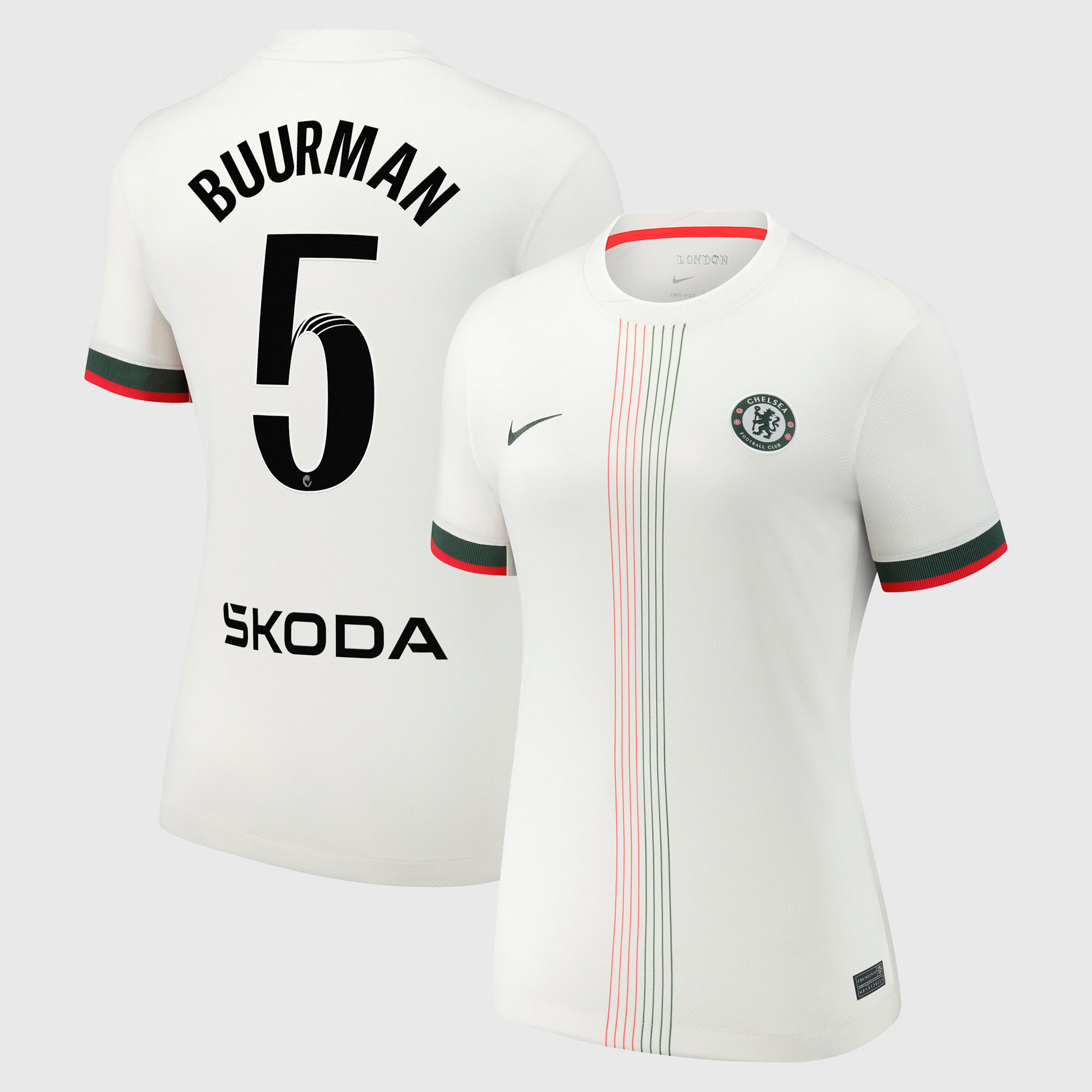 Chelsea WSL Nike Away Stadium Shirt 2025-26 - Womens with Buurman 5 printing