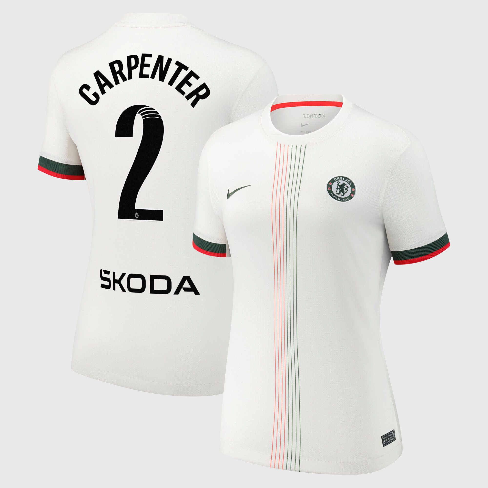 Chelsea WSL Nike Away Stadium Shirt 2025-26 - Womens with Carpenter 2 printing