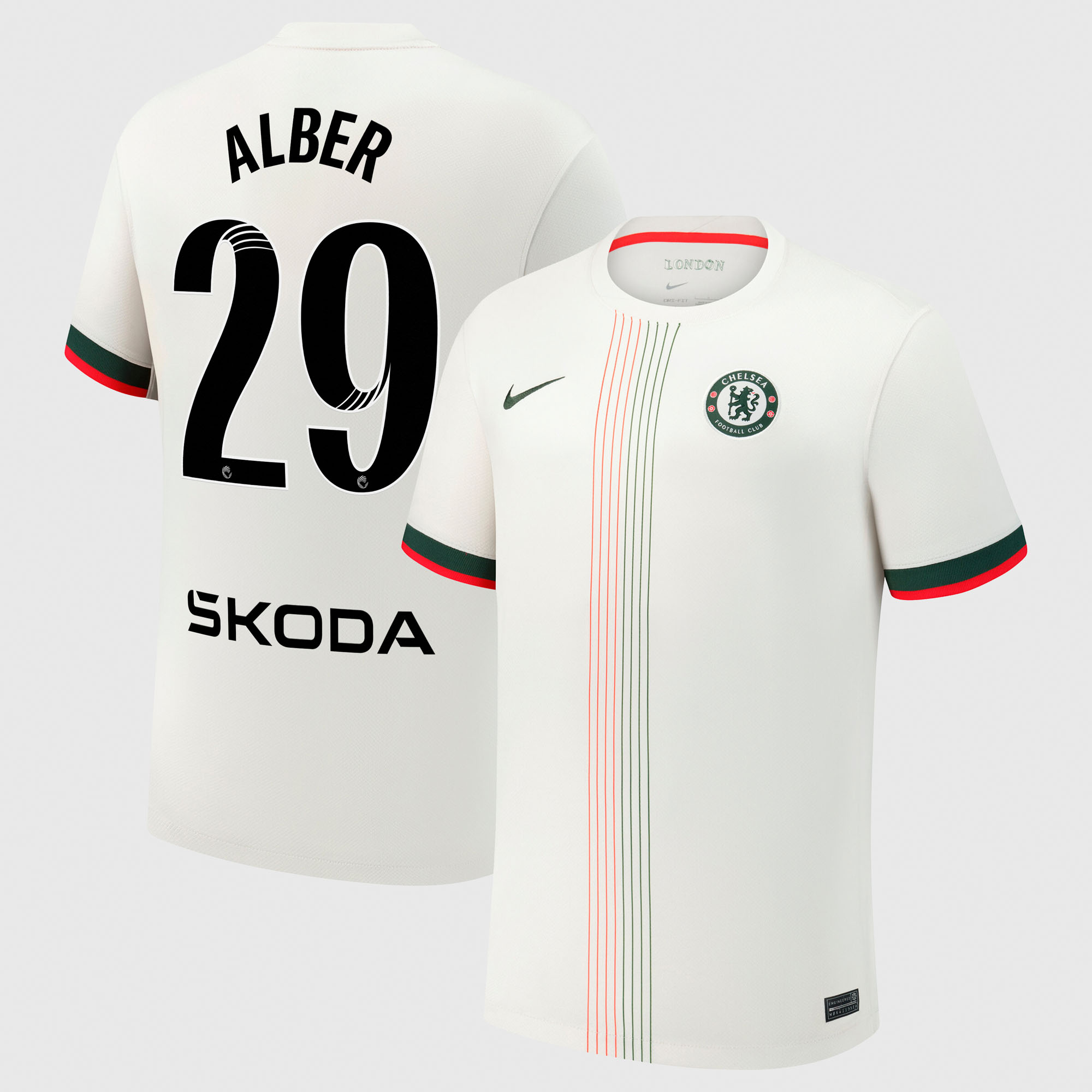 Chelsea WSL Nike Away Stadium Shirt 2025-26 with Alber 29 printing