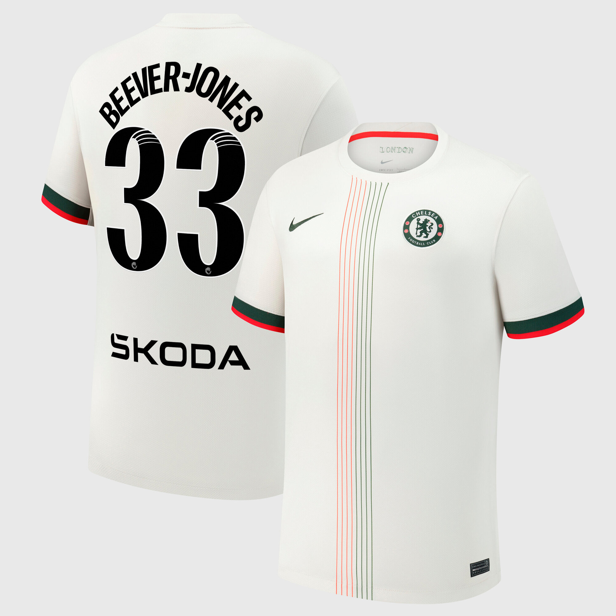Chelsea WSL Nike Away Stadium Shirt 2025-26 with Beever-Jones 33 printing