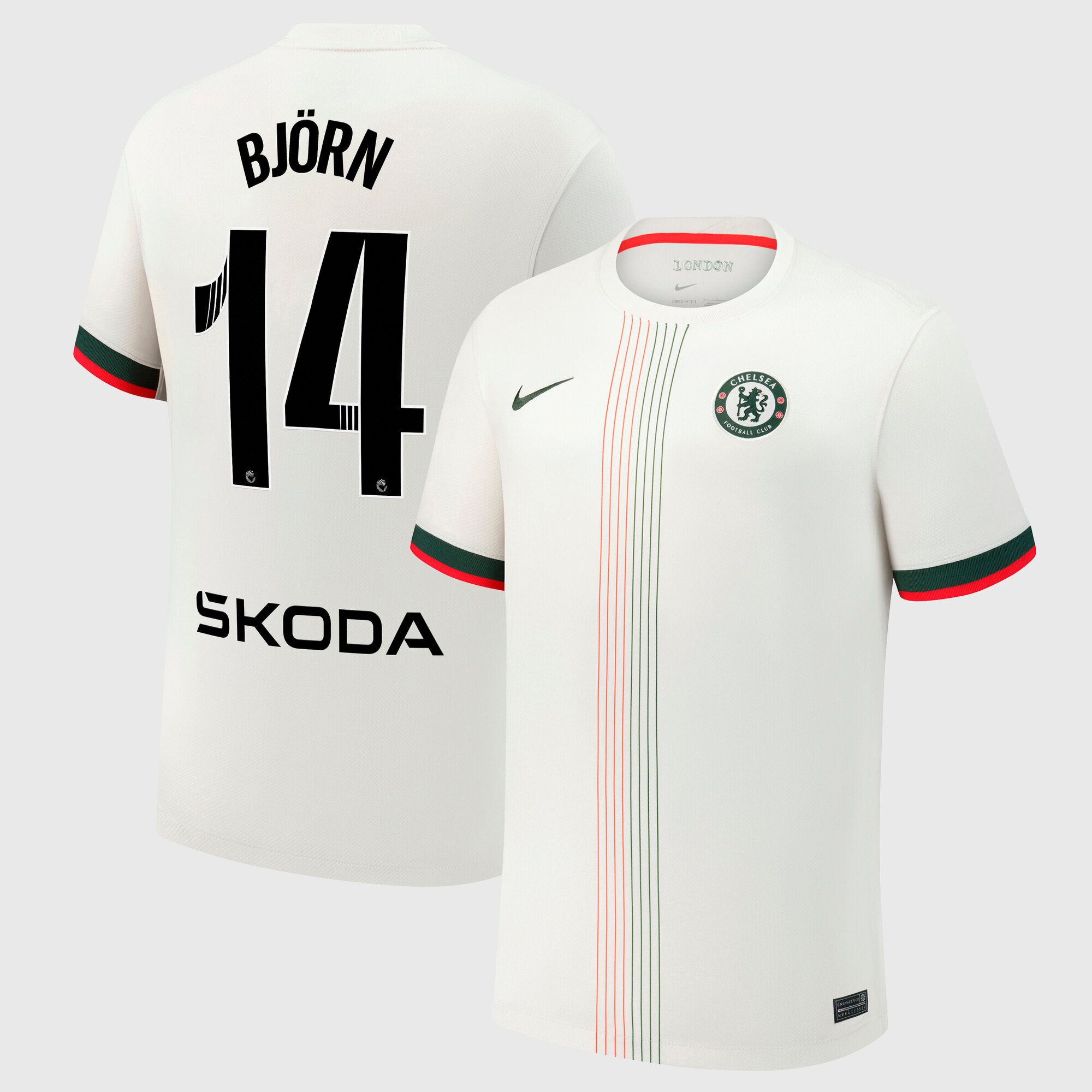 Chelsea WSL Nike Away Stadium Shirt 2025-26 with Björn 14 printing