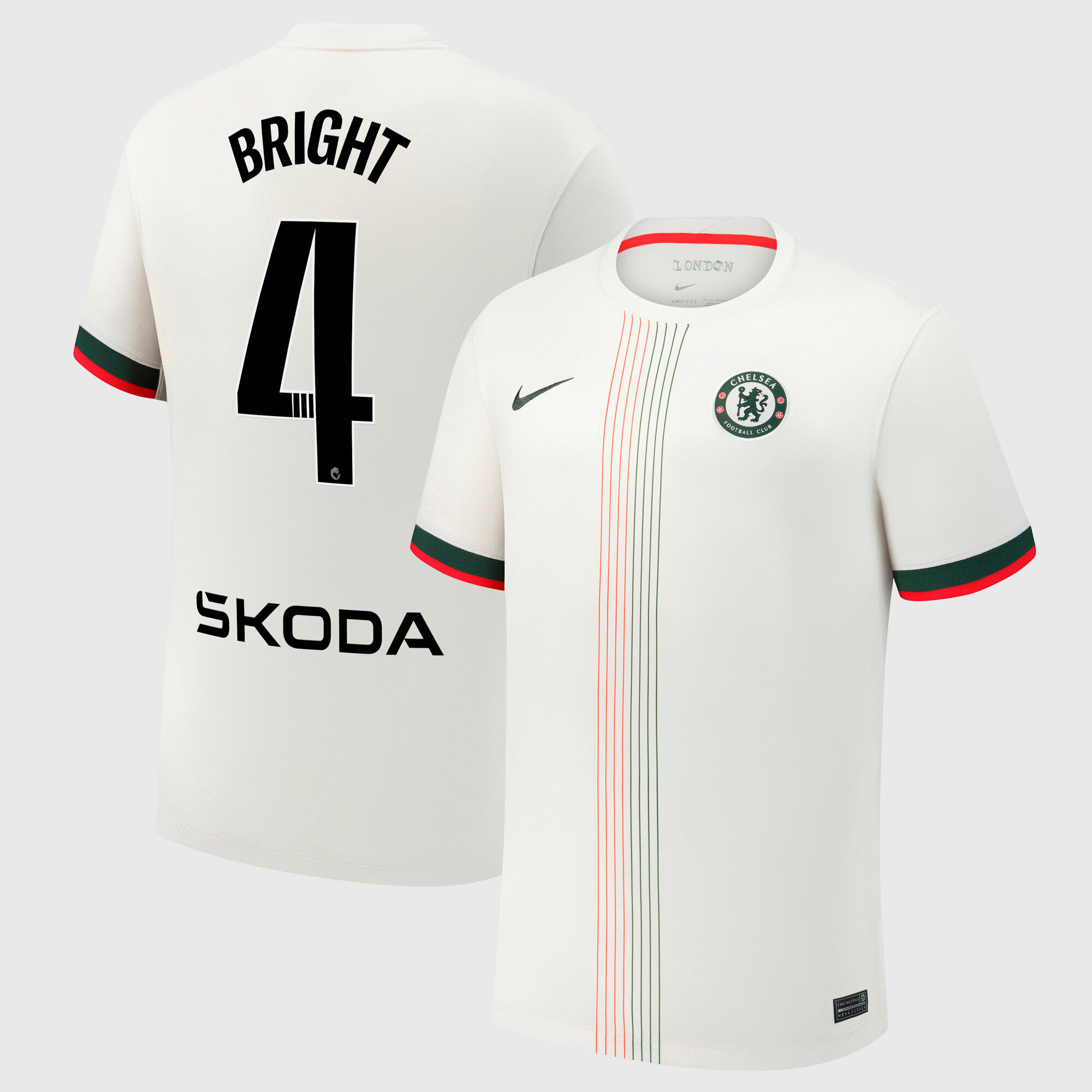 Chelsea WSL Nike Away Stadium Shirt 2025-26 with Bright 4 printing