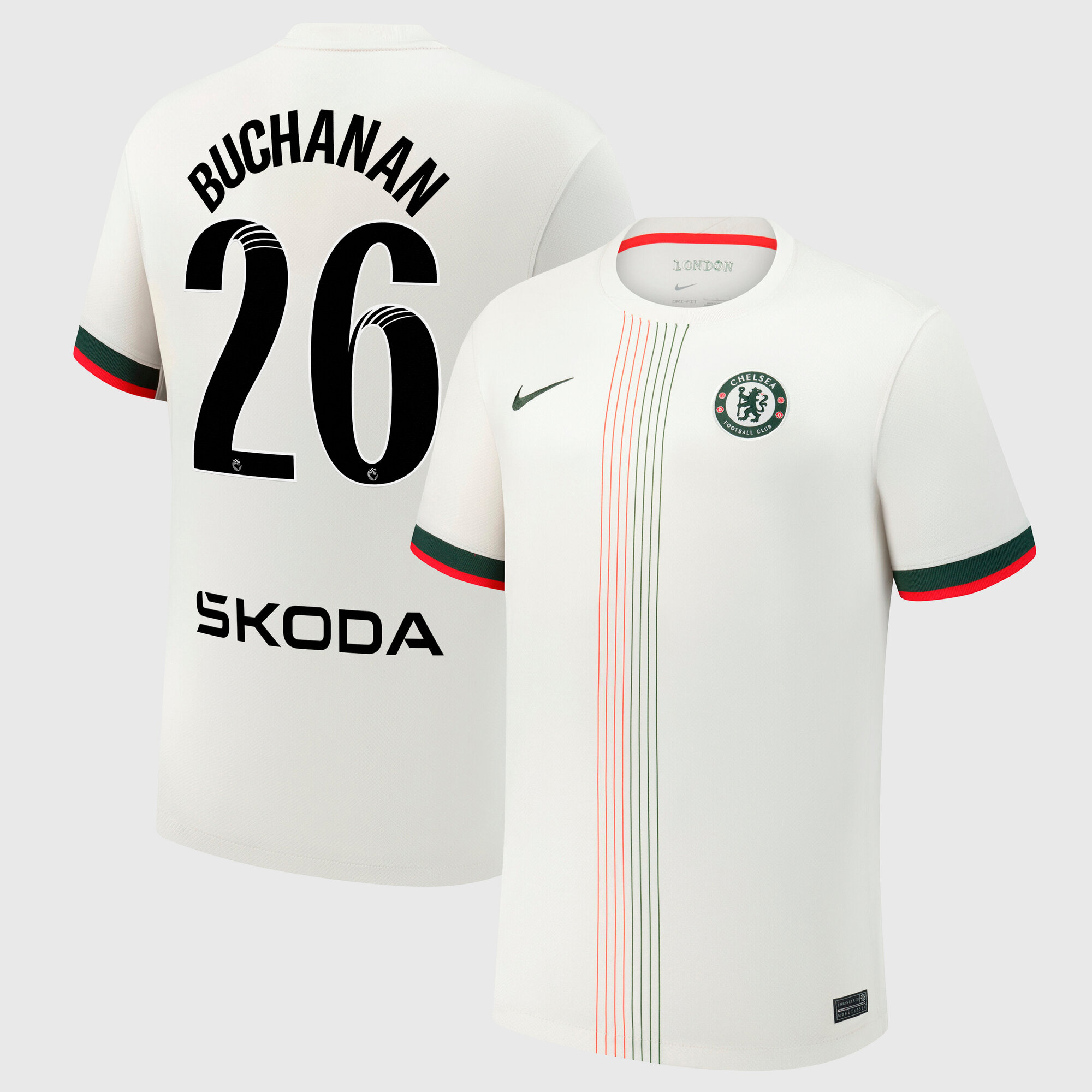 Chelsea WSL Nike Away Stadium Shirt 2025-26 with Buchanan 26 printing