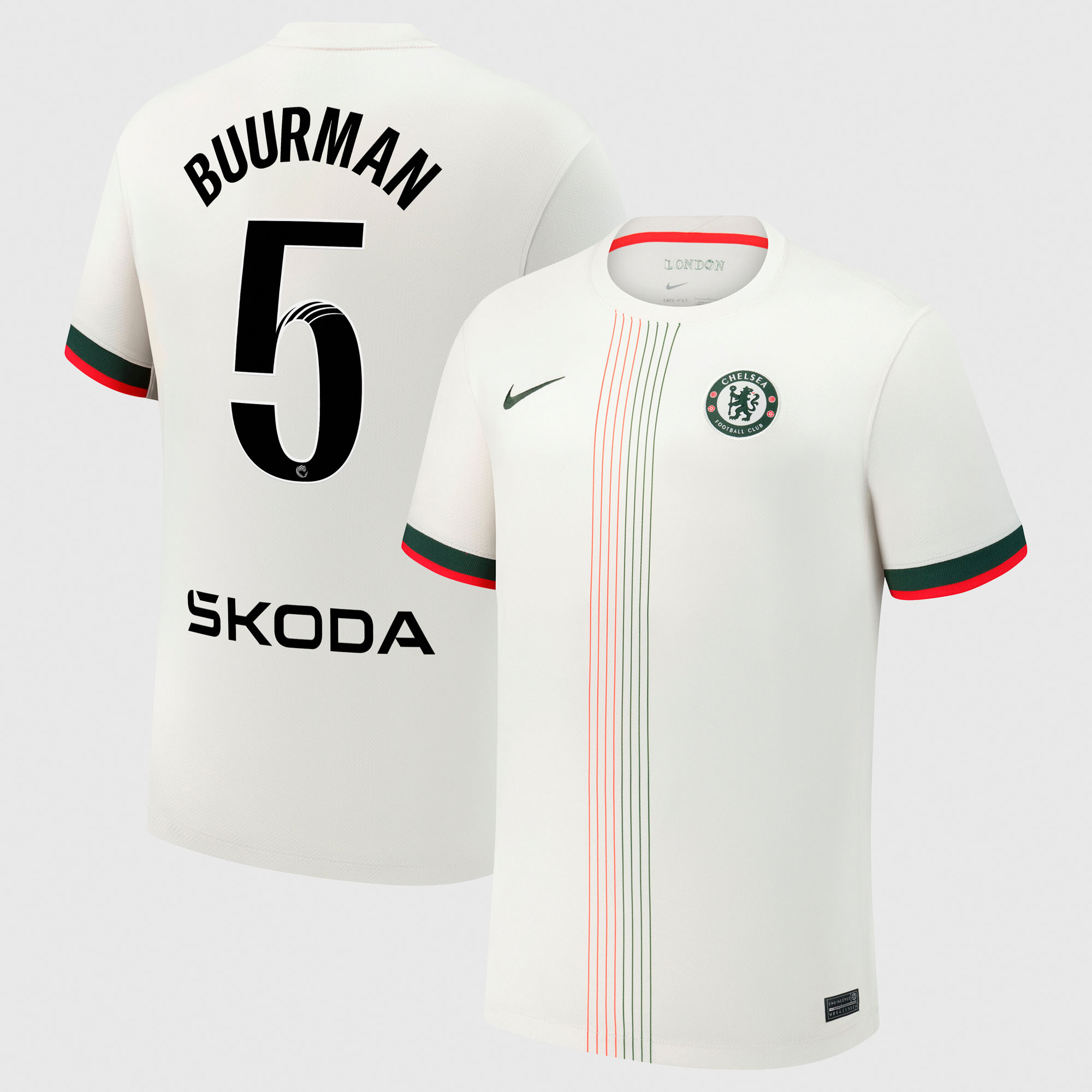 Chelsea WSL Nike Away Stadium Shirt 2025-26 with Buurman 5 printing