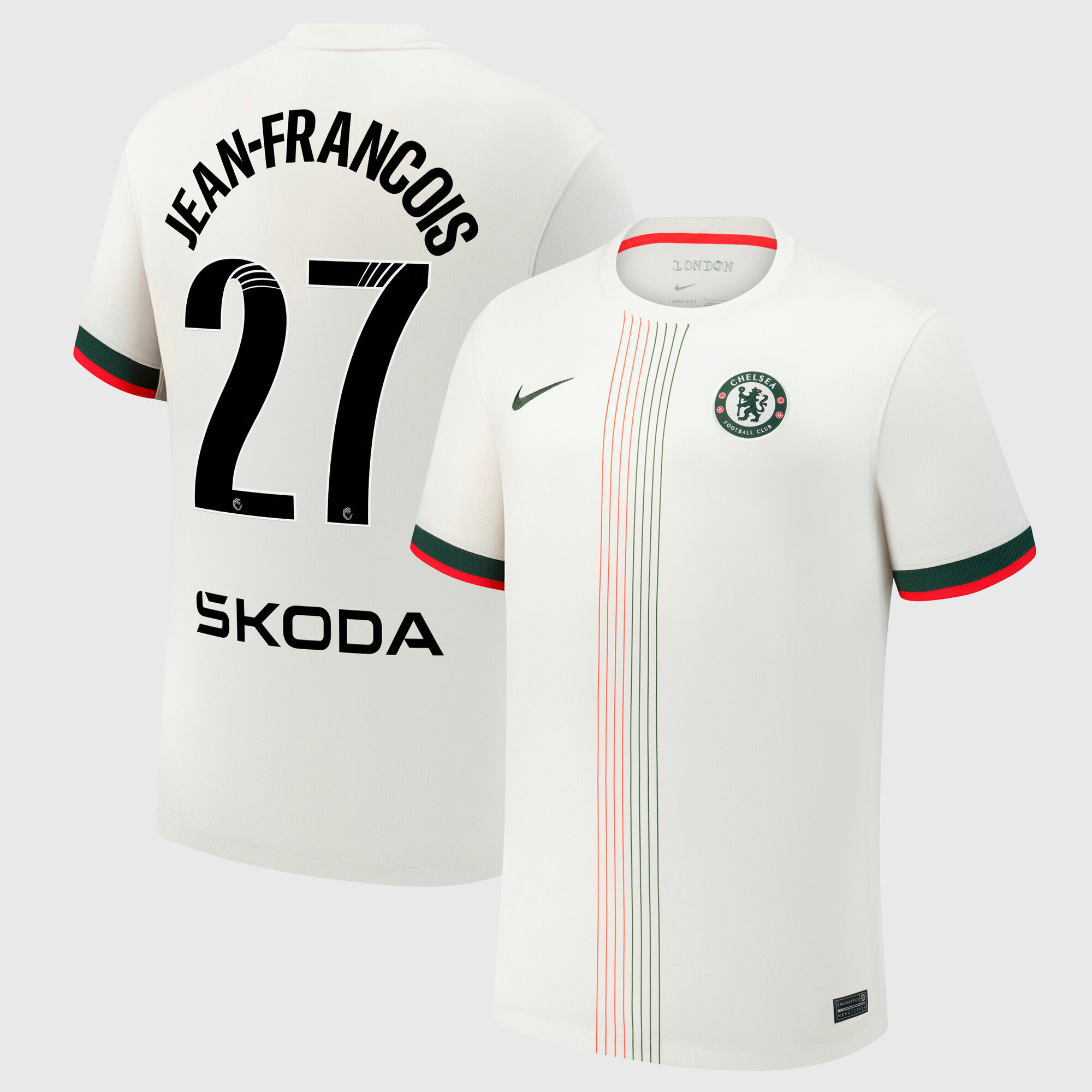 Chelsea WSL Nike Away Stadium Shirt 2025-26 with Jean-Francois 27 printing