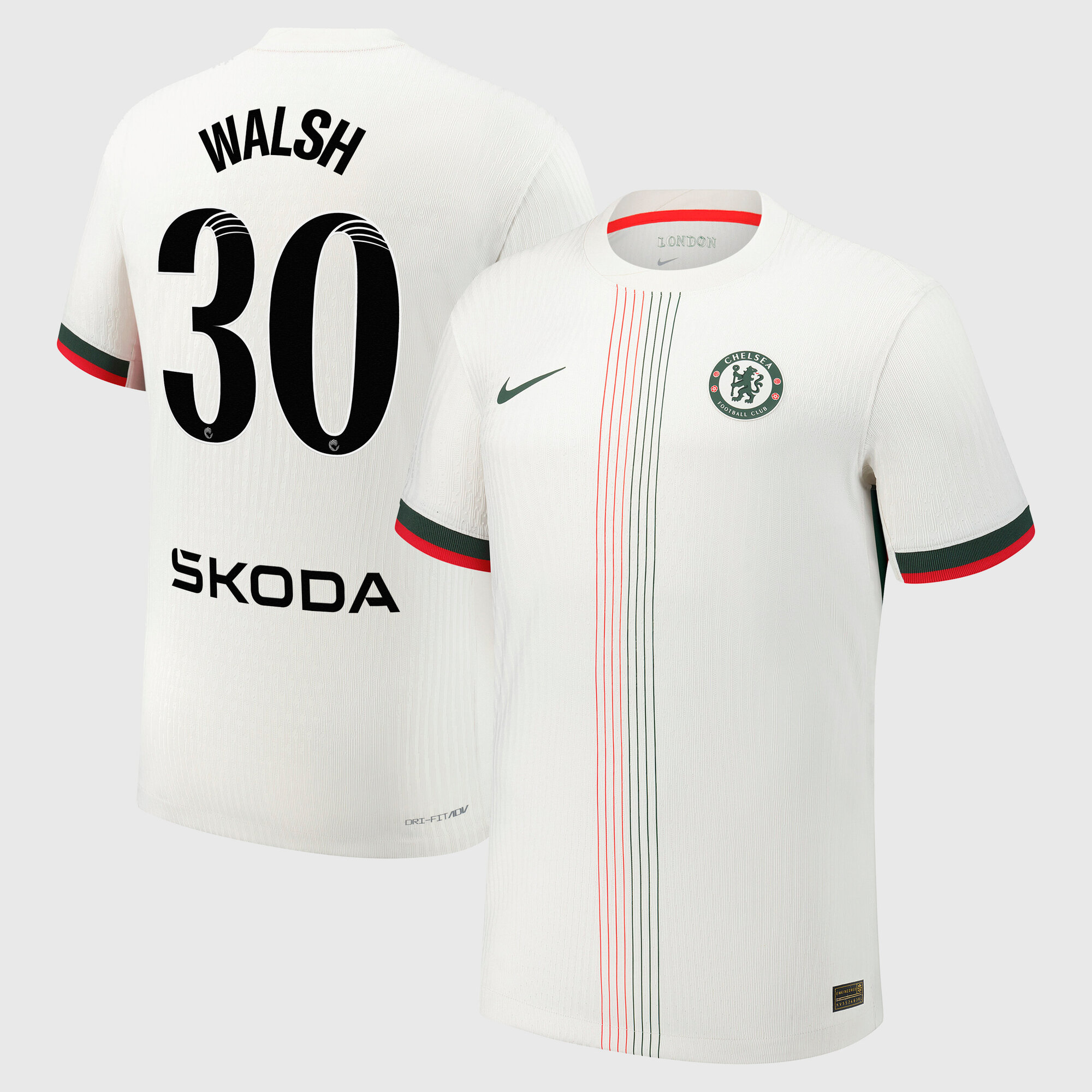 Chelsea WSL Nike Away Stadium Shirt 2025-26 with Walsh 13 printing