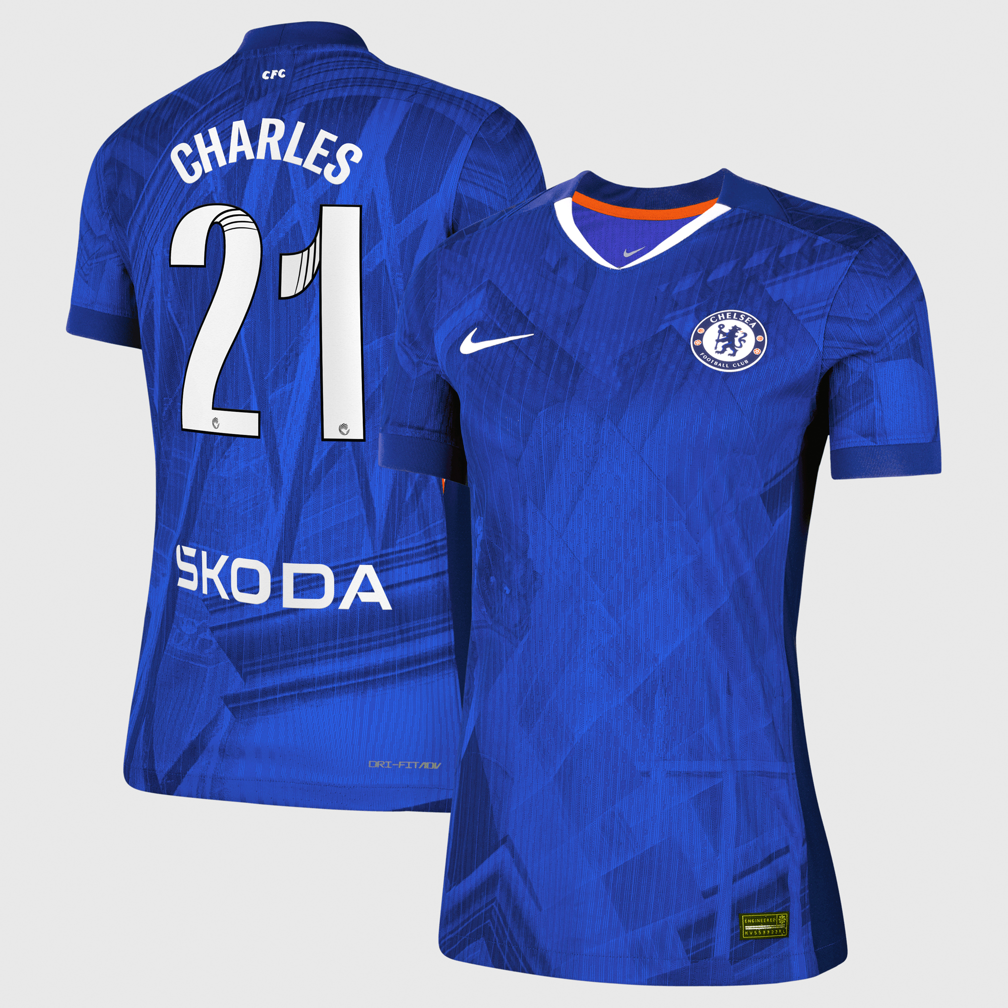 Chelsea WSL Nike Dri-FIT ADV Home Match Shirt 2025-26 - Womens with Charles 21 printing