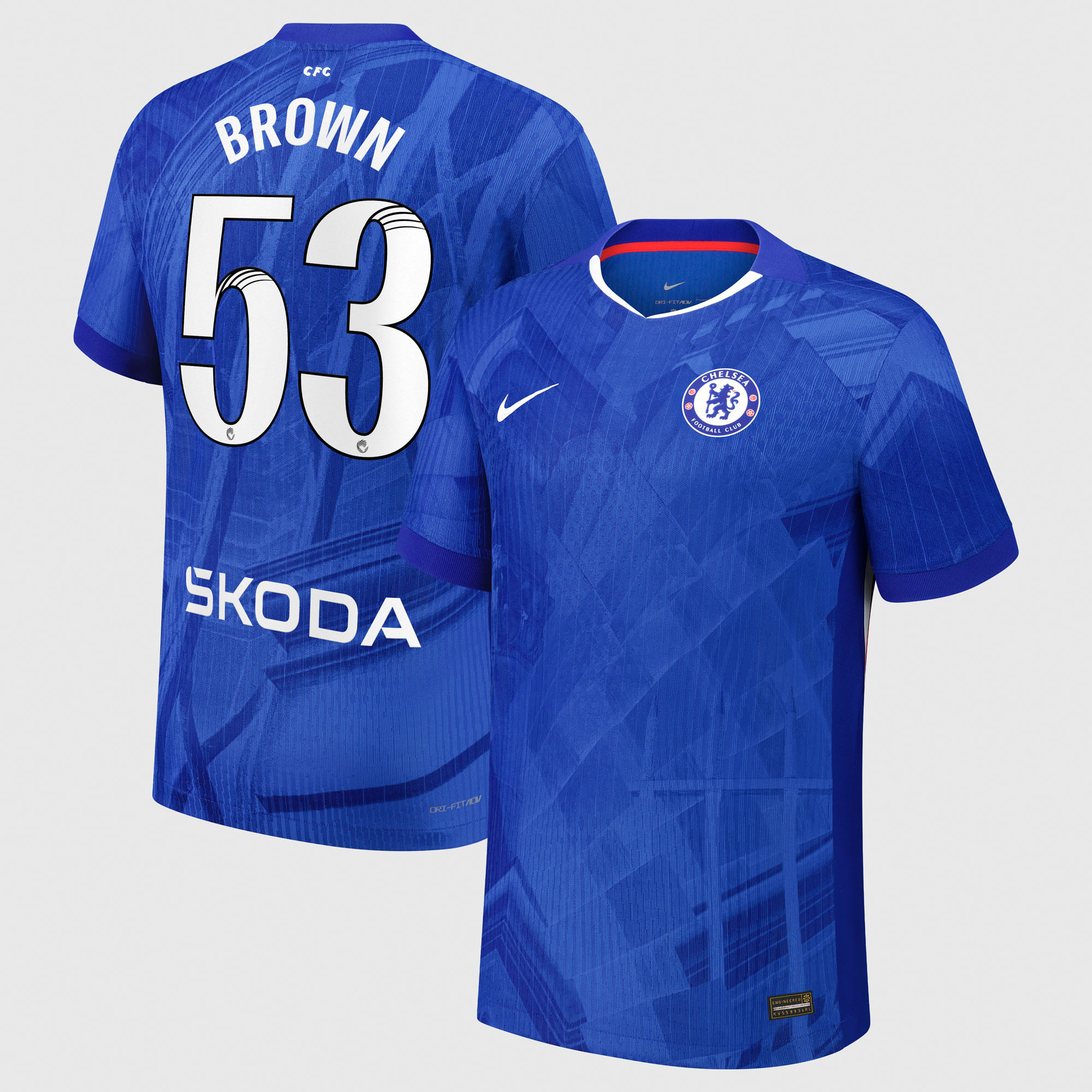 Chelsea WSL Nike Dri-FIT ADV Home Match Shirt 2025-26 with Brown 53 printing