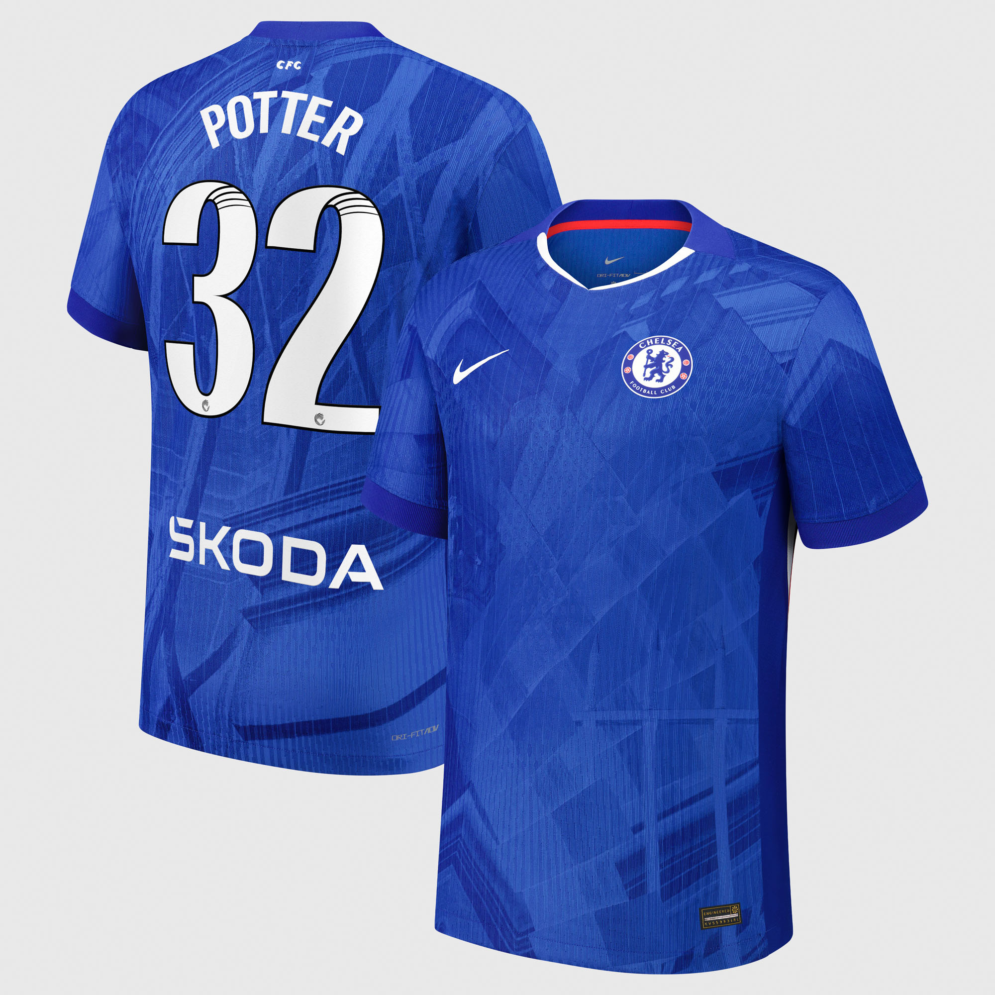 Chelsea WSL Nike Dri-FIT ADV Home Match Shirt 2025-26 with Potter 32 printing