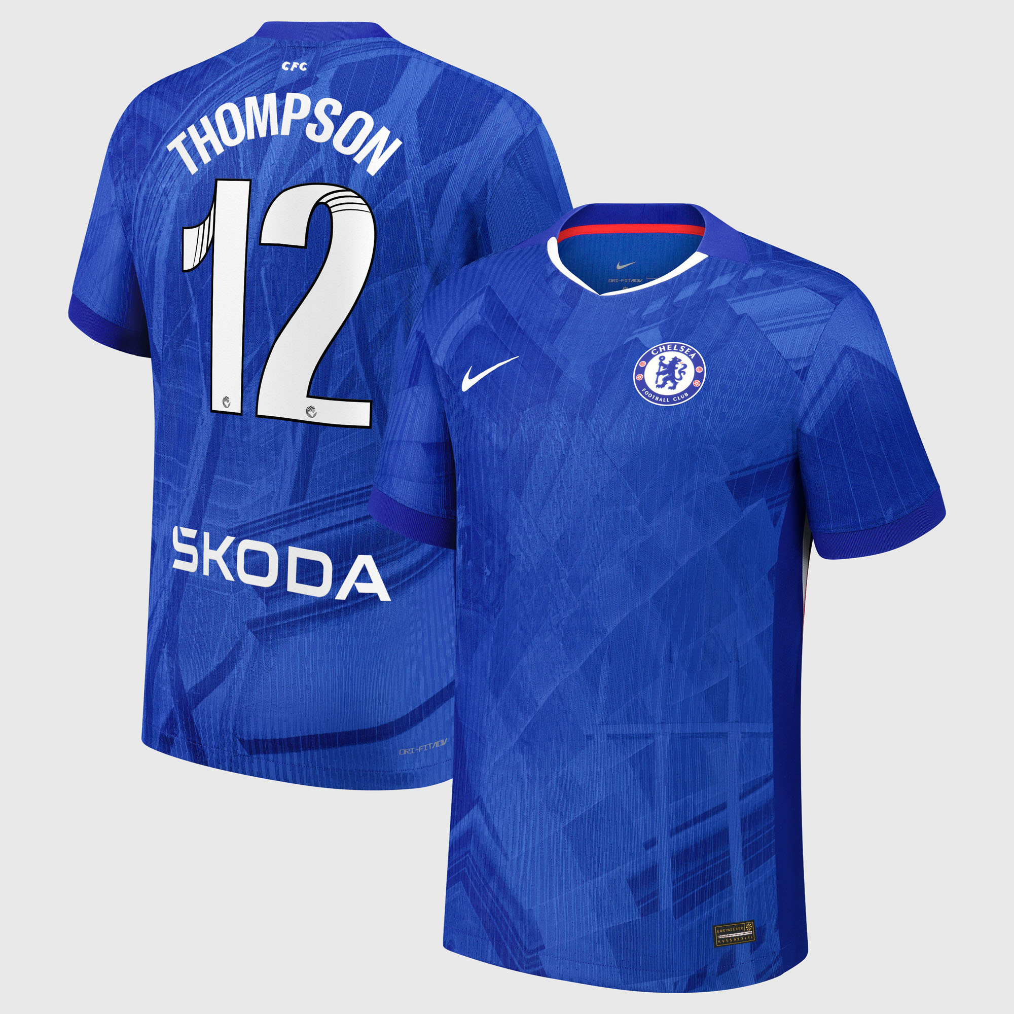 Chelsea WSL Nike Dri-FIT ADV Home Match Shirt 2025-26 with Thompson 12 printing