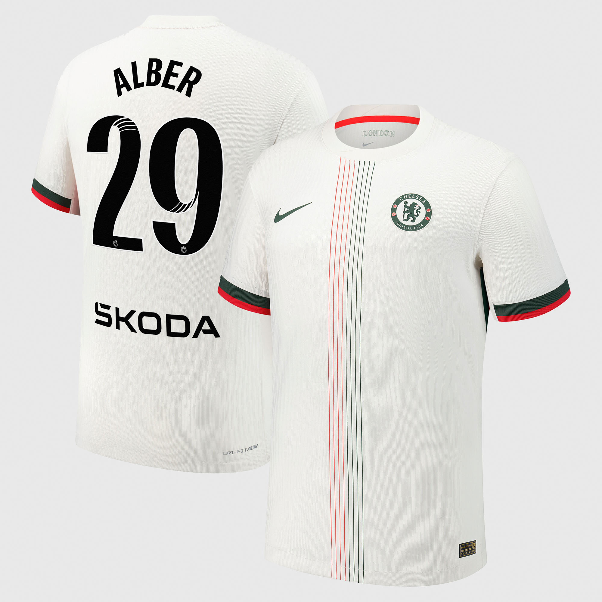 Chelsea WSL Nike Dri-Fit Adv Away Match Shirt 2025-26 with Alber 29 printing