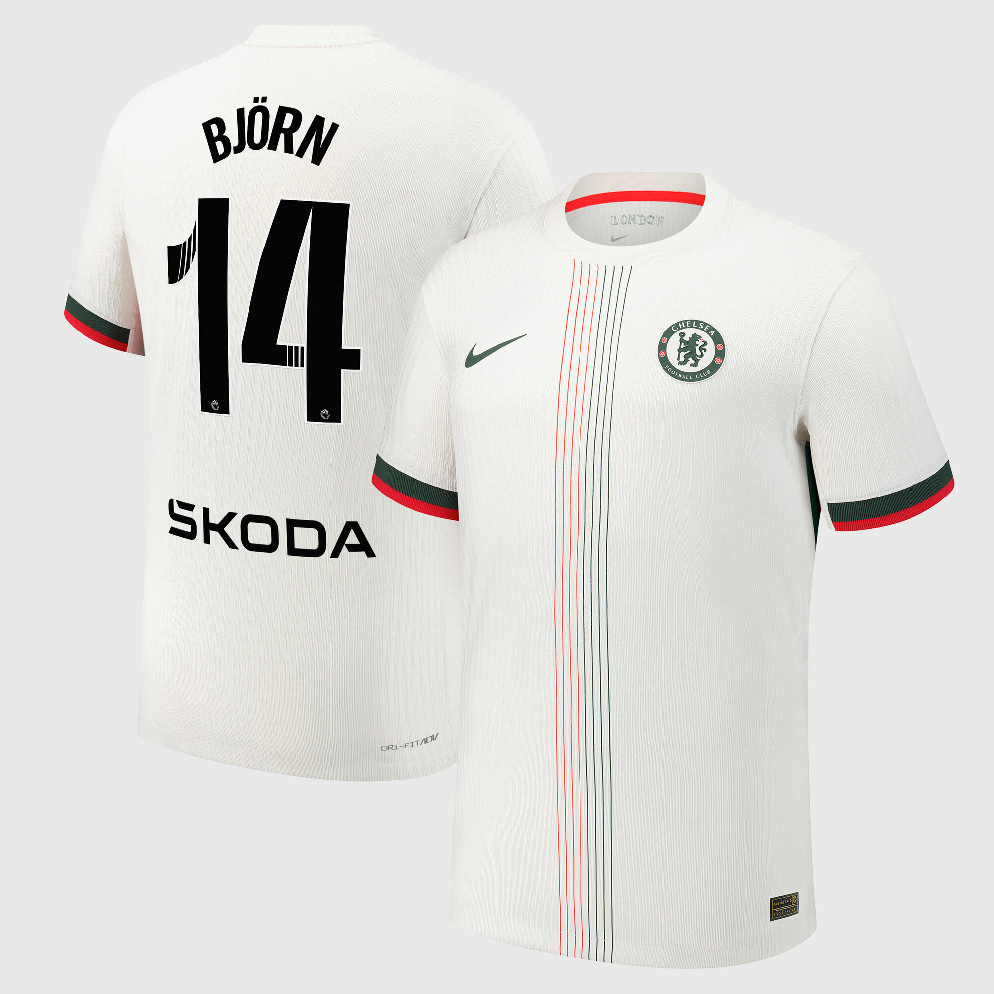 Chelsea WSL Nike Dri-Fit Adv Away Match Shirt 2025-26 with Björn 14 printing