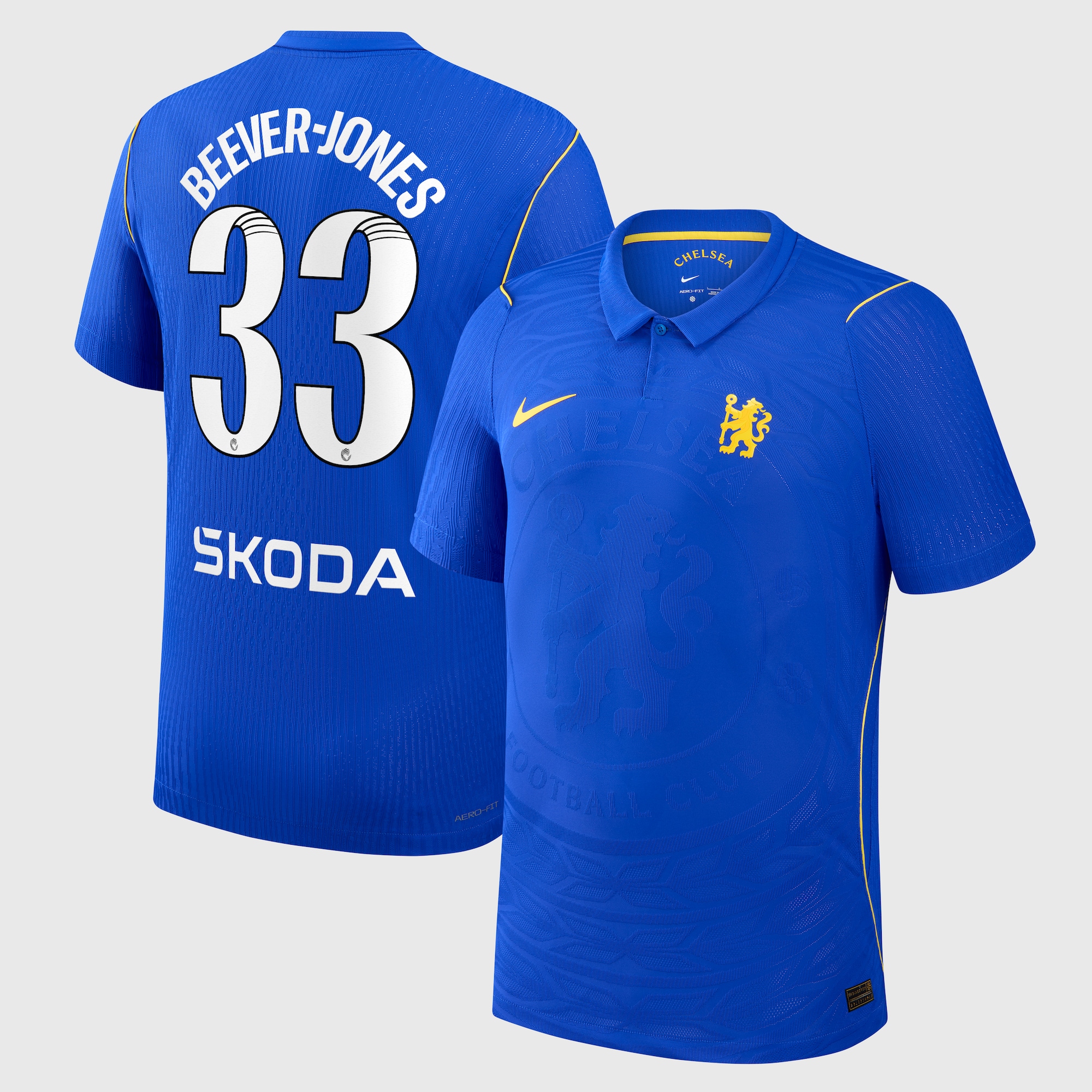 Chelsea WSL Nike Home Aero-FIT Match Shirt 2026-27 with Beever-Jones 33 printing