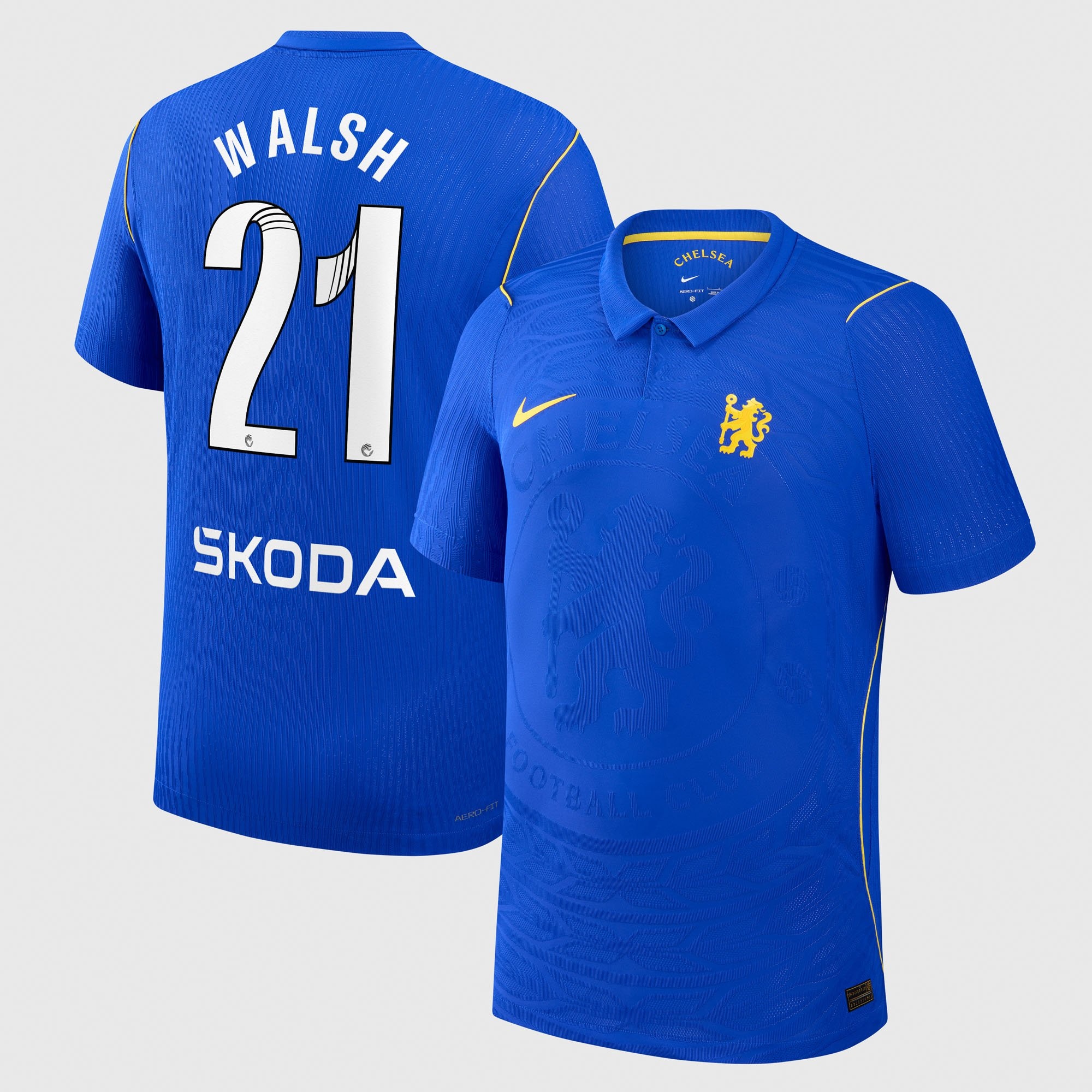Chelsea WSL Nike Home Aero-FIT Match Shirt 2026-27 with Walsh 21 printing