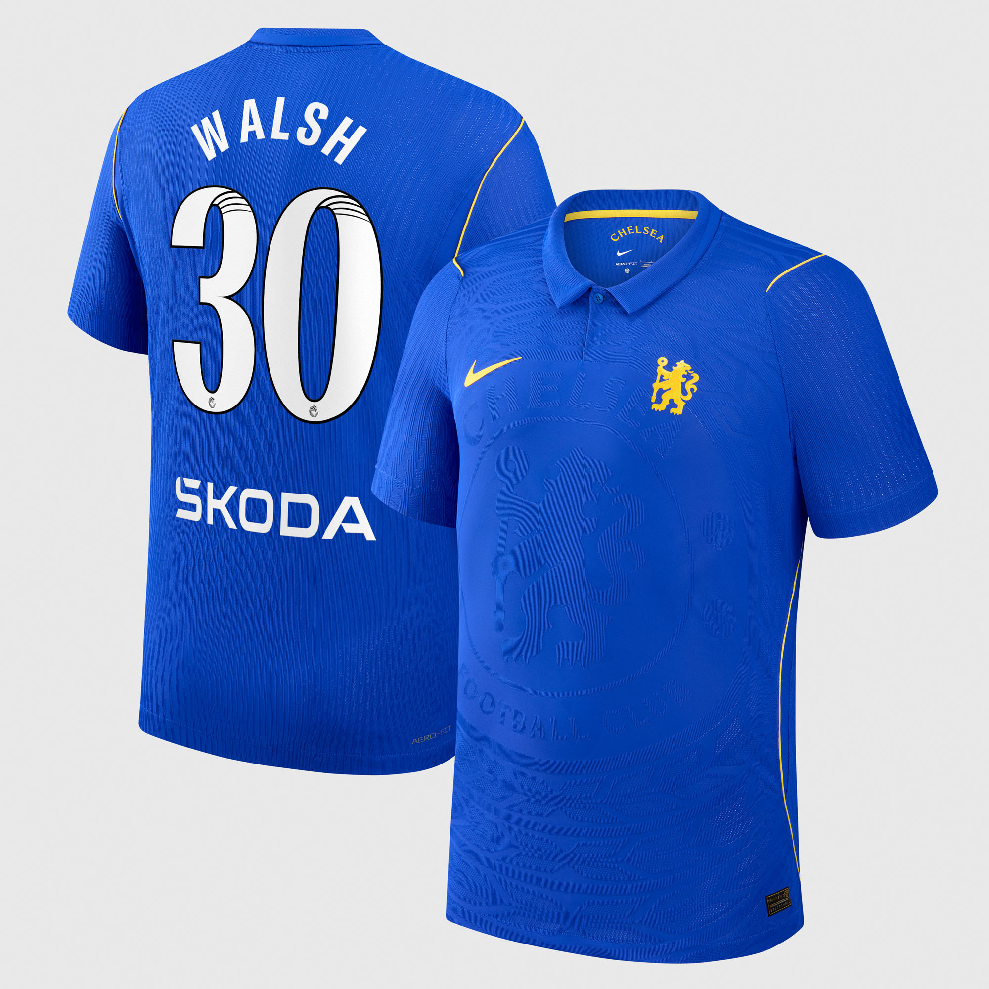 Chelsea WSL Nike Home Aero-FIT Match Shirt 2026-27 with Walsh 30 printing