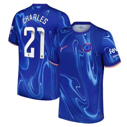 Chelsea WSL Nike Home Stadium Shirt 2024-25 with Charles 21 printing