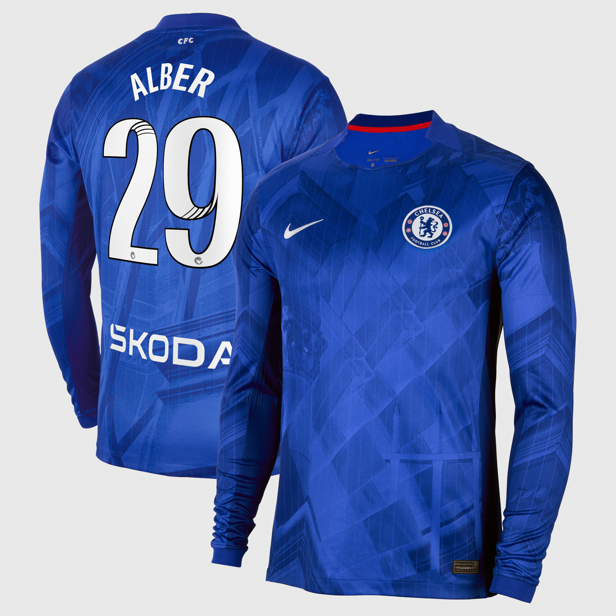 Chelsea WSL Nike Home Stadium Shirt 2025-26 - Long Sleeve with Alber 29 printing